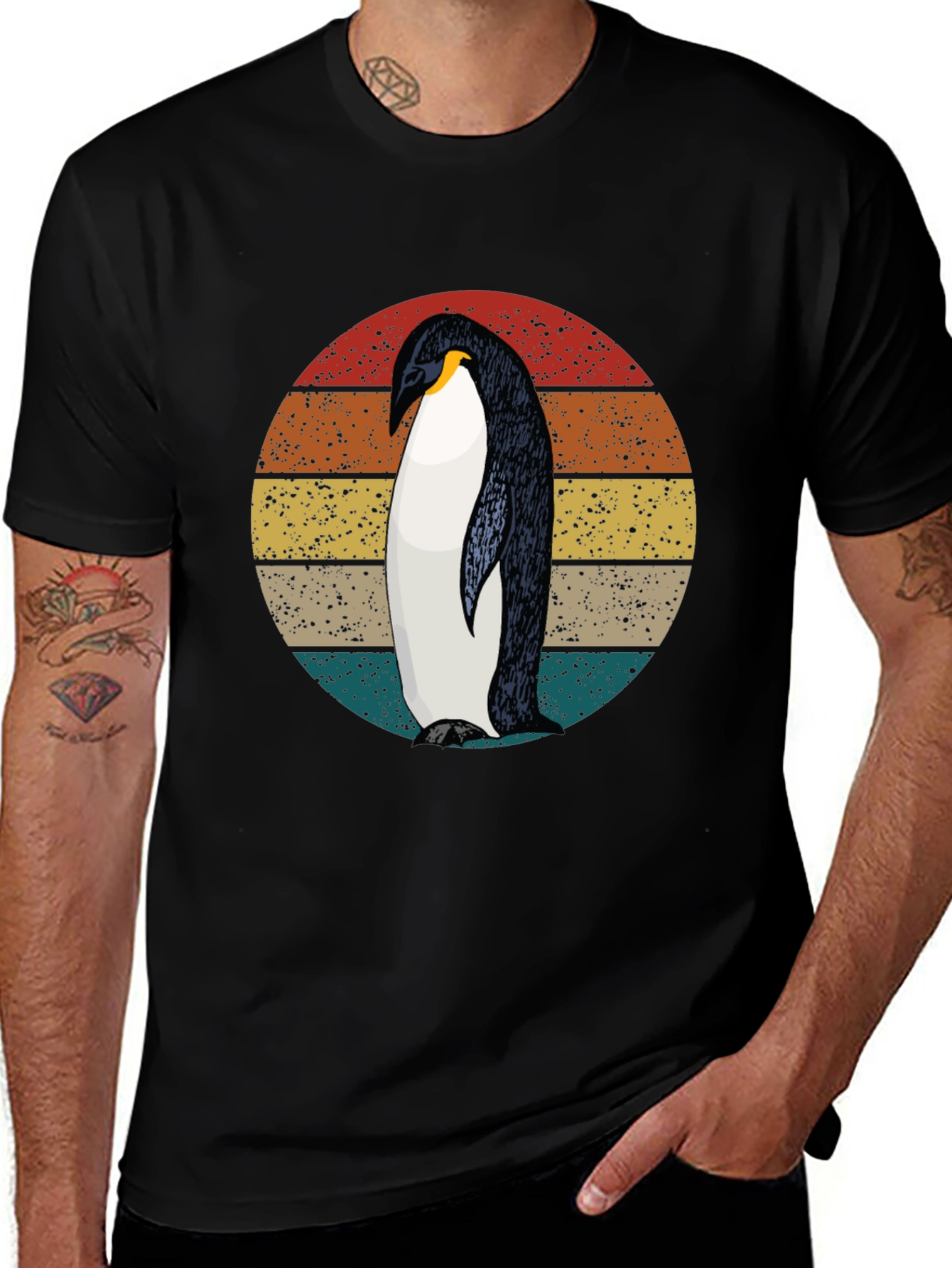 Retro Penguin Graphic Tee - Cool Black T-Shirt