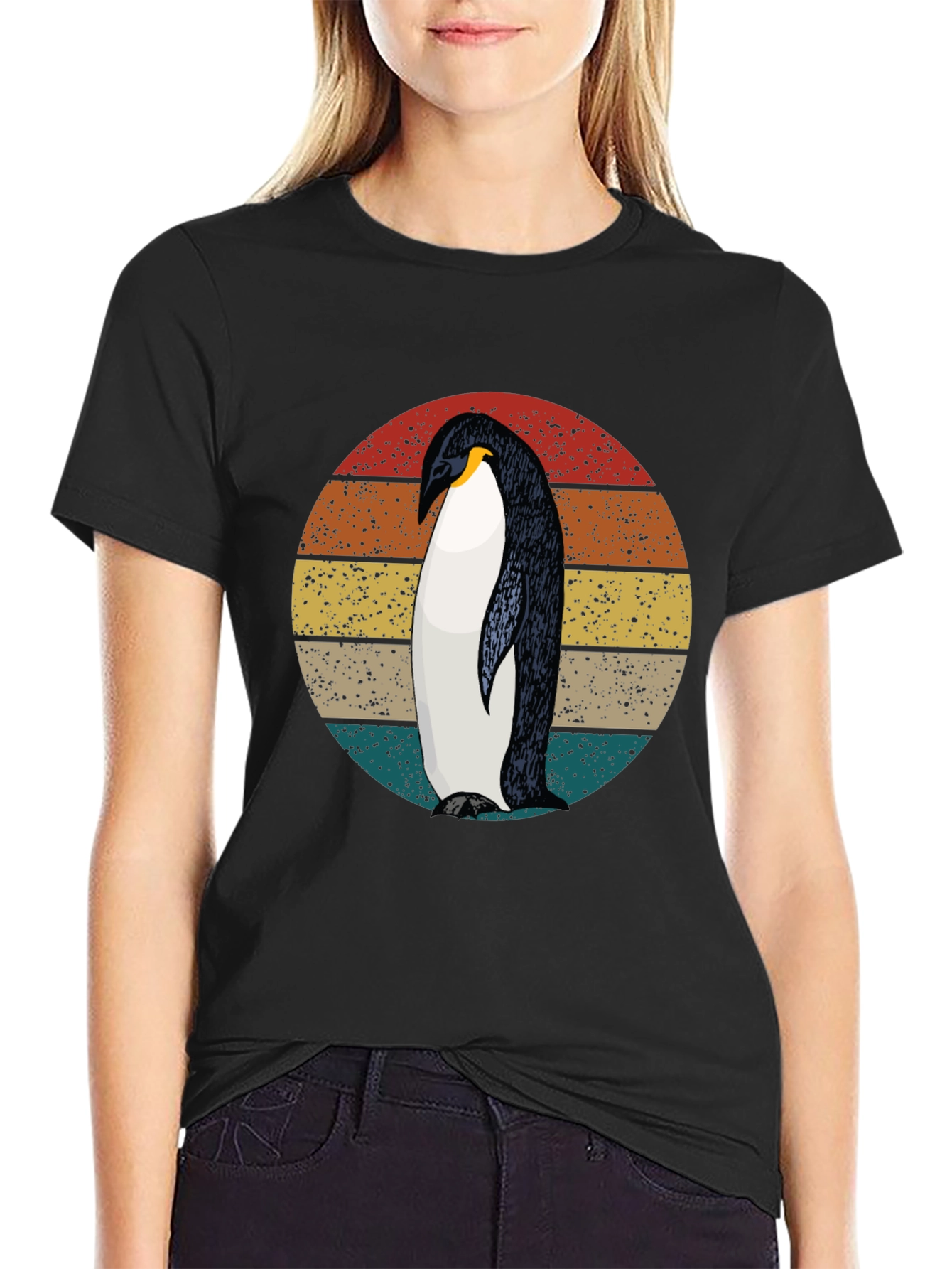 Retro Penguin Graphic Tee - Cool Black T-Shirt