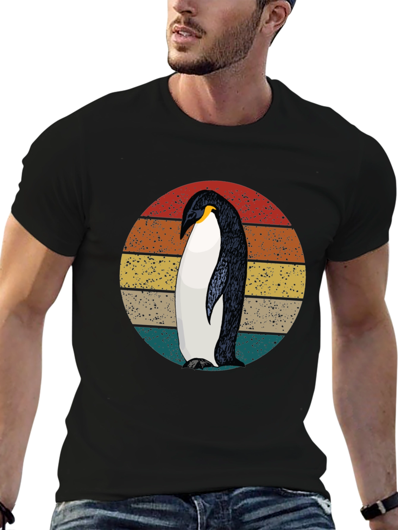 Retro Penguin Graphic Tee - Cool Black T-Shirt