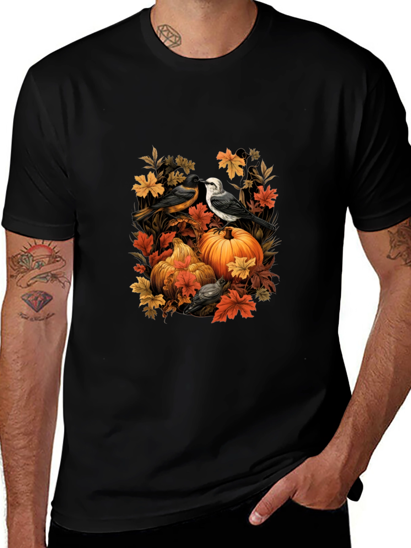 Autumn Birds & Pumpkins Graphic Tee