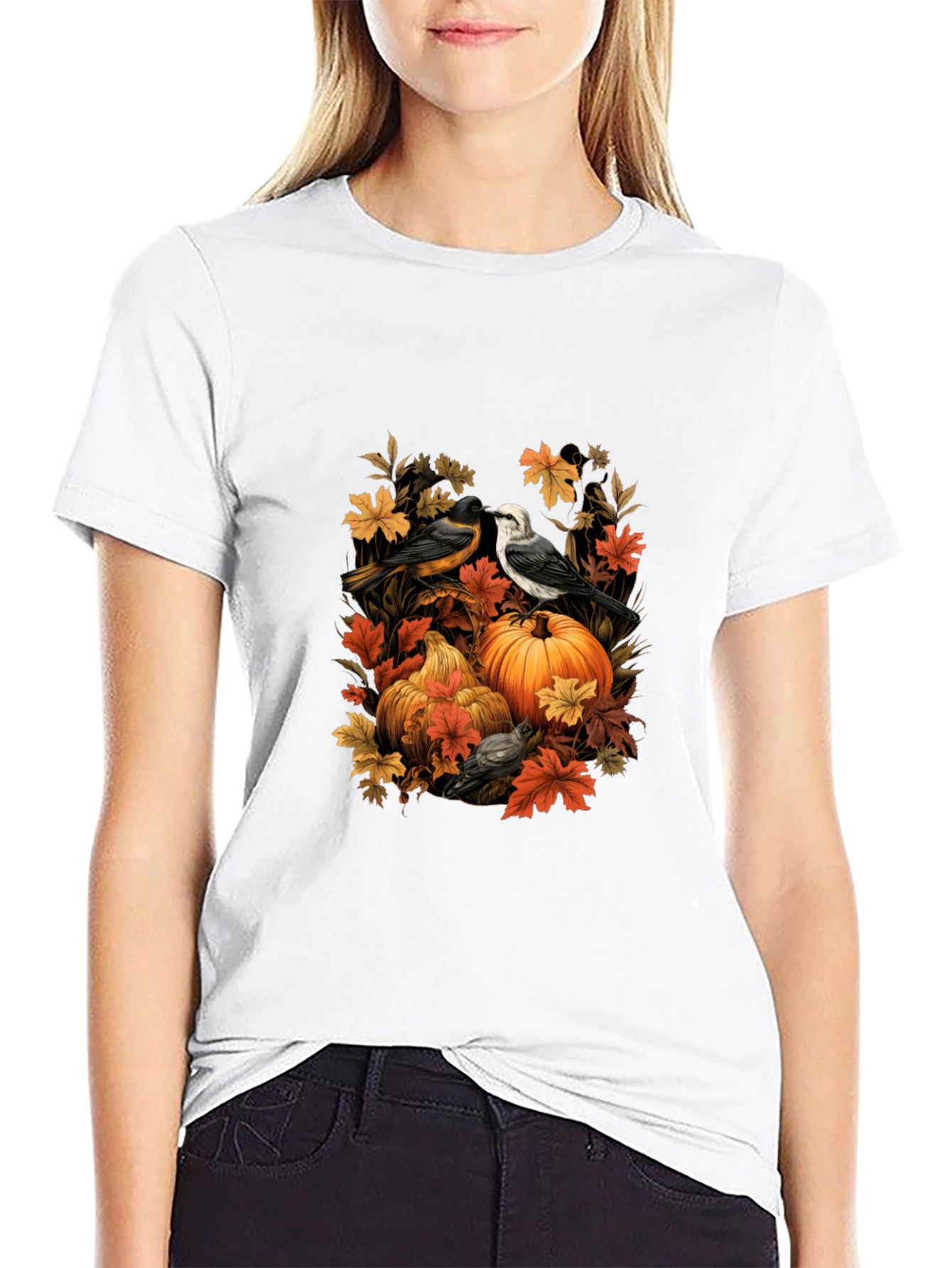 Autumn Birds & Pumpkins Graphic Tee
