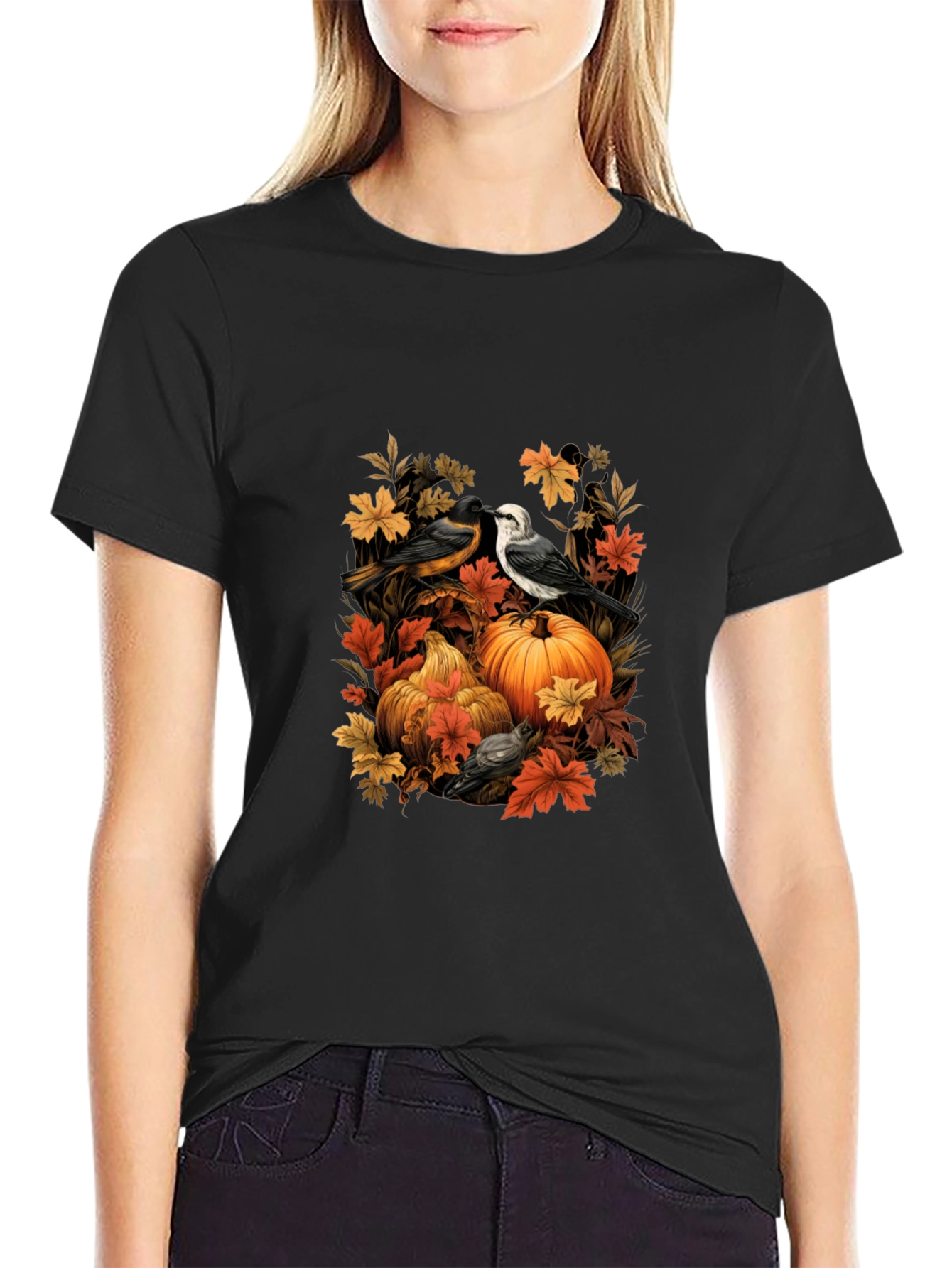 Autumn Birds & Pumpkins Graphic Tee
