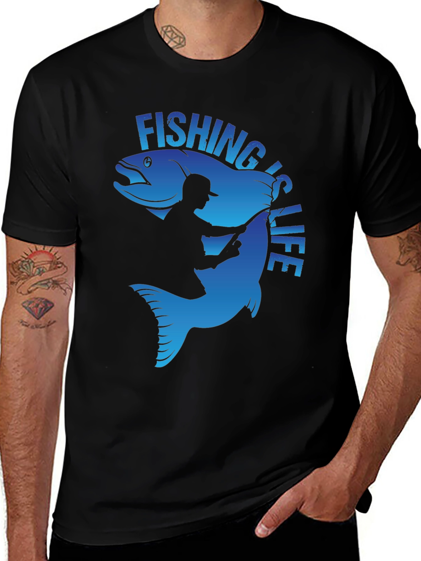Fishing is Life Graphic T-Shirt - Black