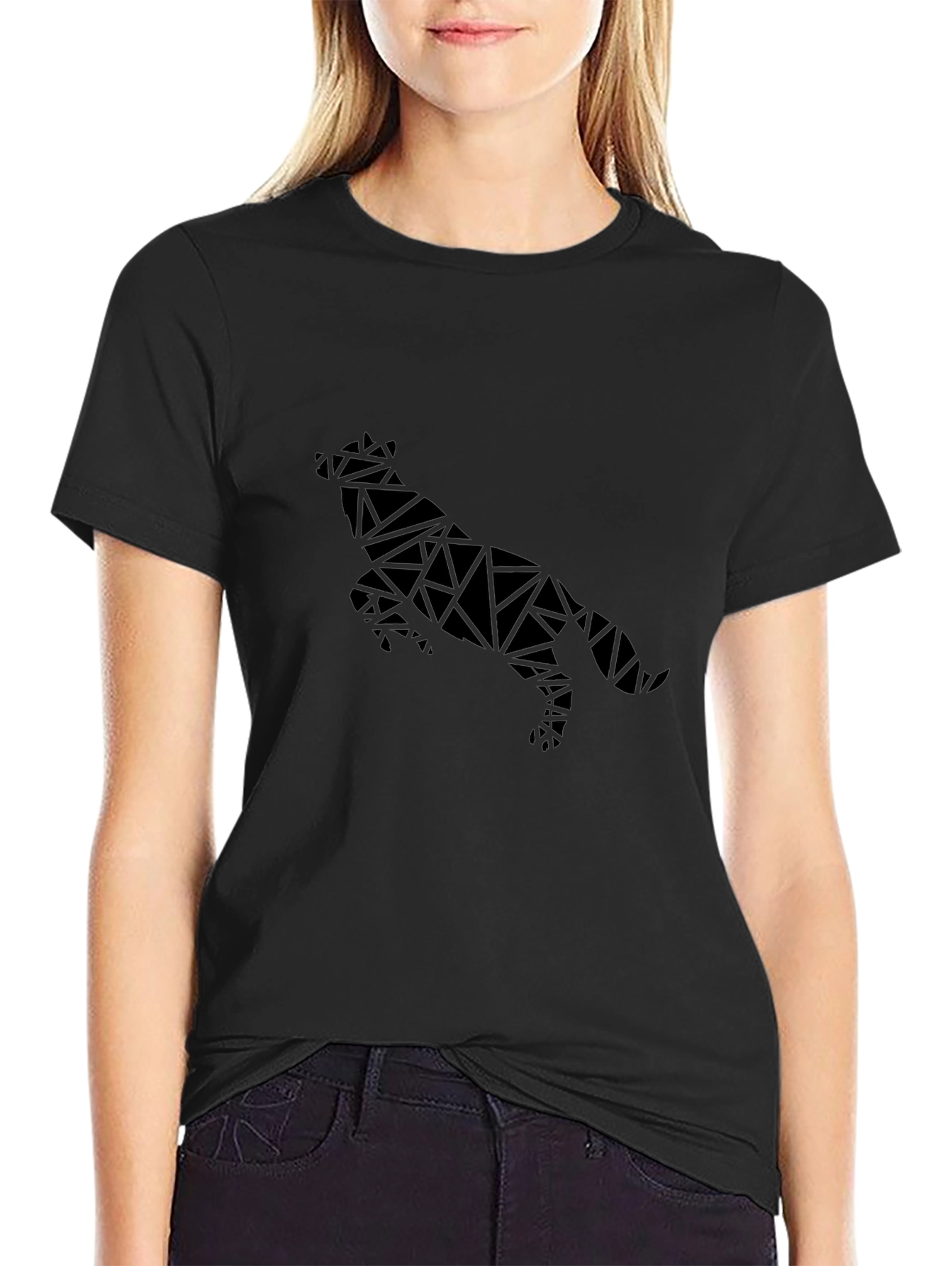 Geometric Wolf Graphic Tee - Black