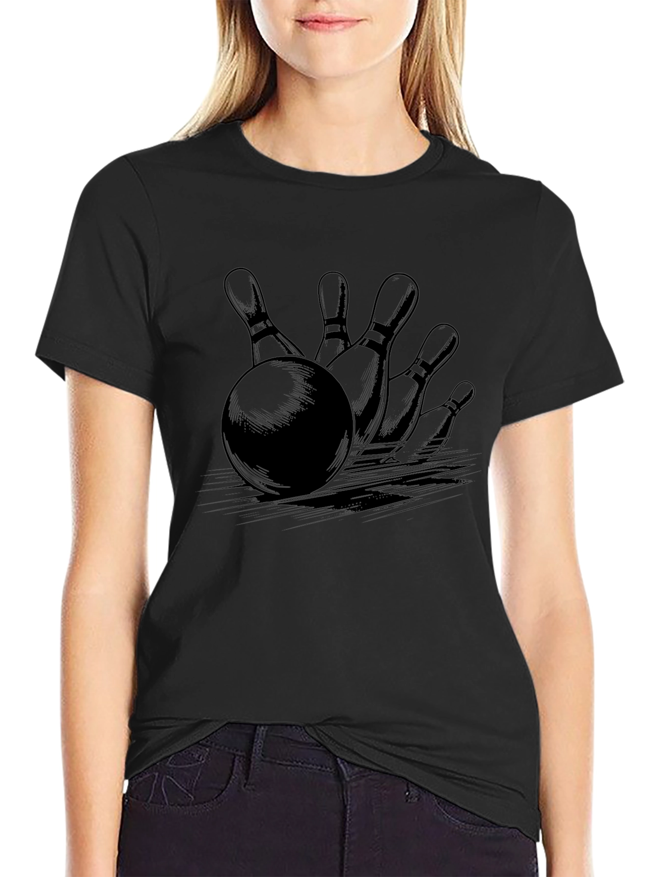 Bowling Strike Graphic Tee - Classic Black