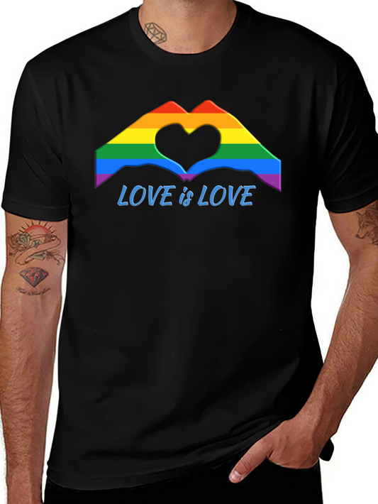 Love is Love Pride T-Shirt - Rainbow Heart Hands Graphic