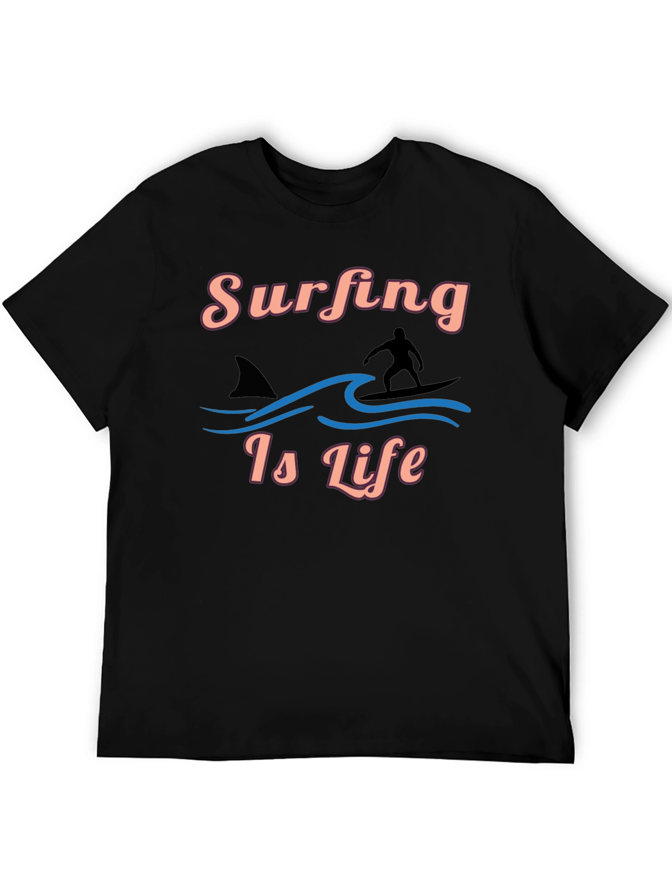 Surfing Is Life Black Graphic Tee