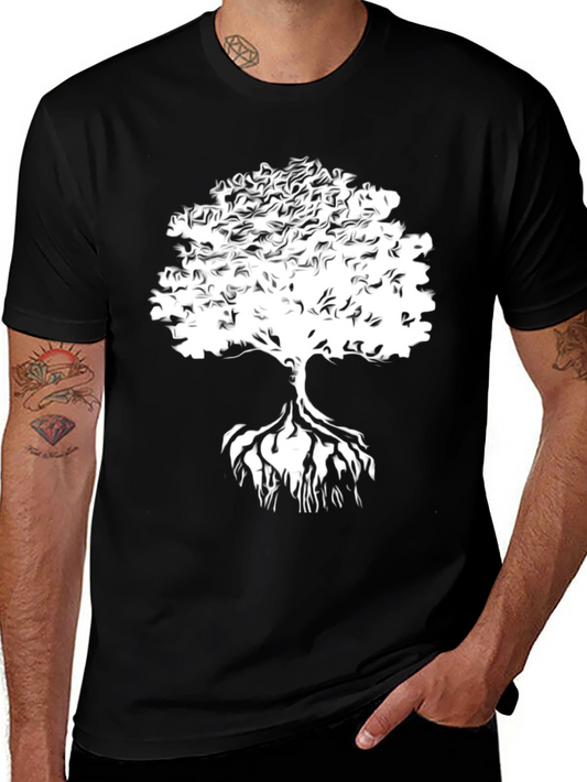 Tree of Life Graphic Tee - Black Cotton Casual Shirt