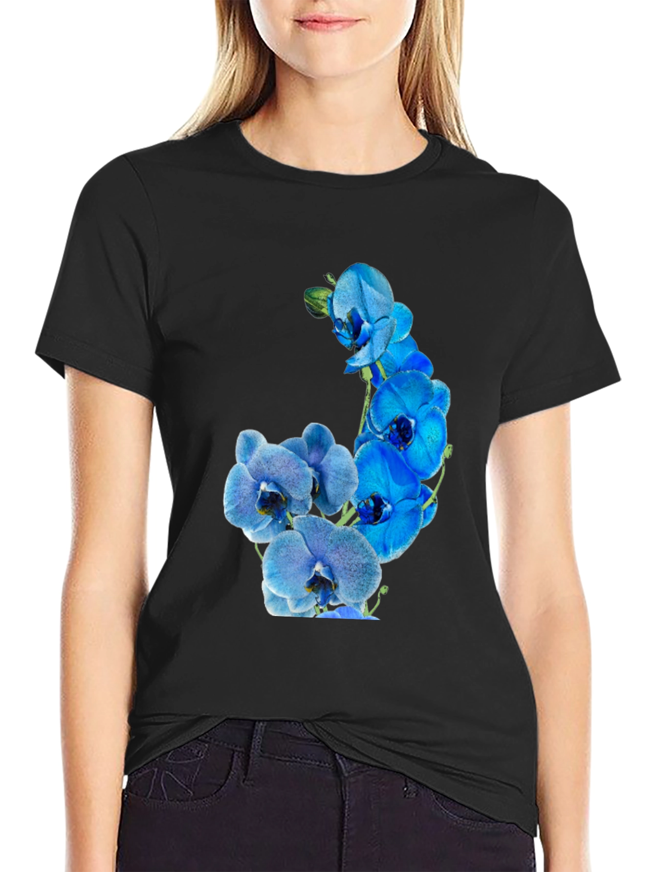 Floral Orchid Graphic Tee - Black
