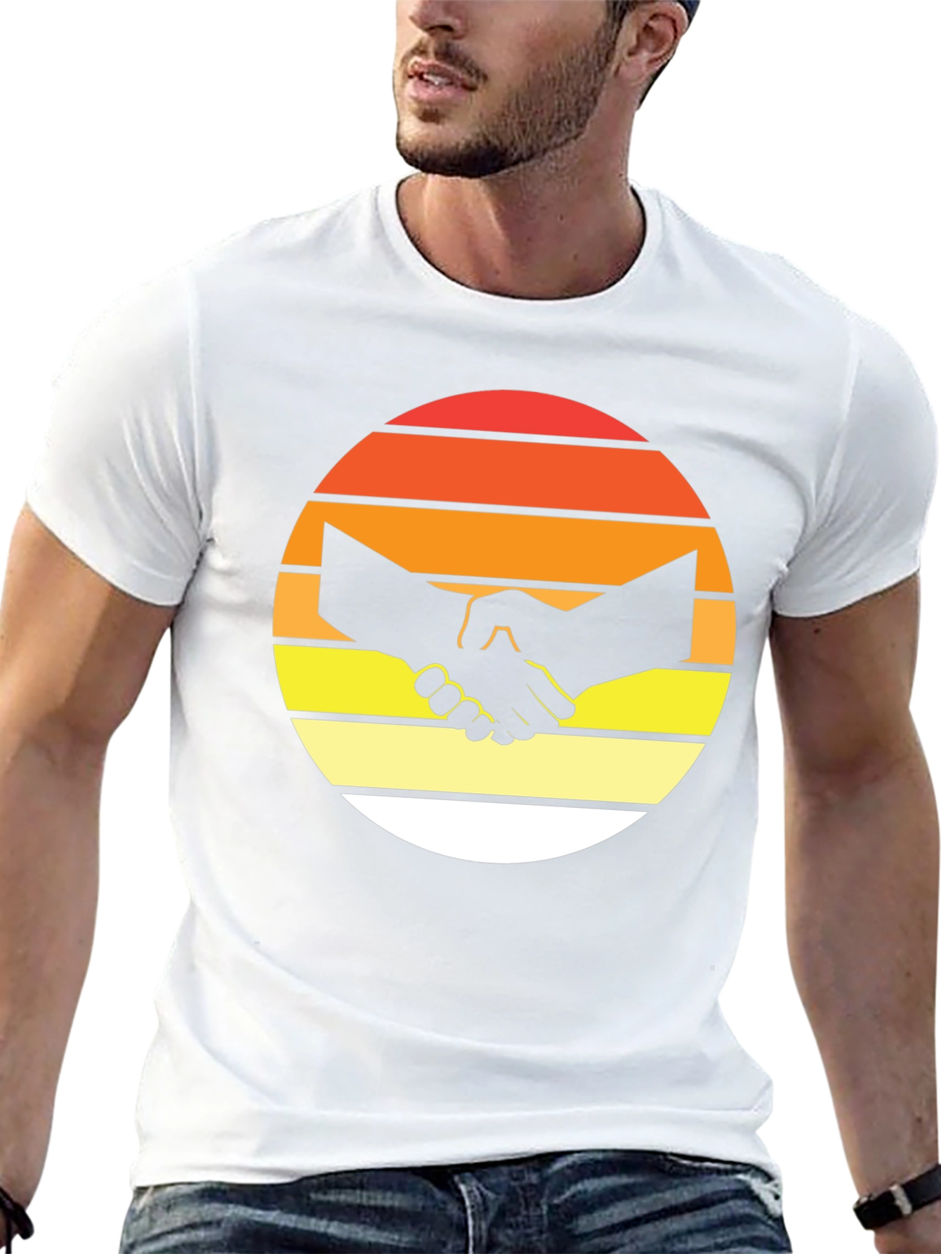 Sunset Handshake Graphic Black T-Shirt