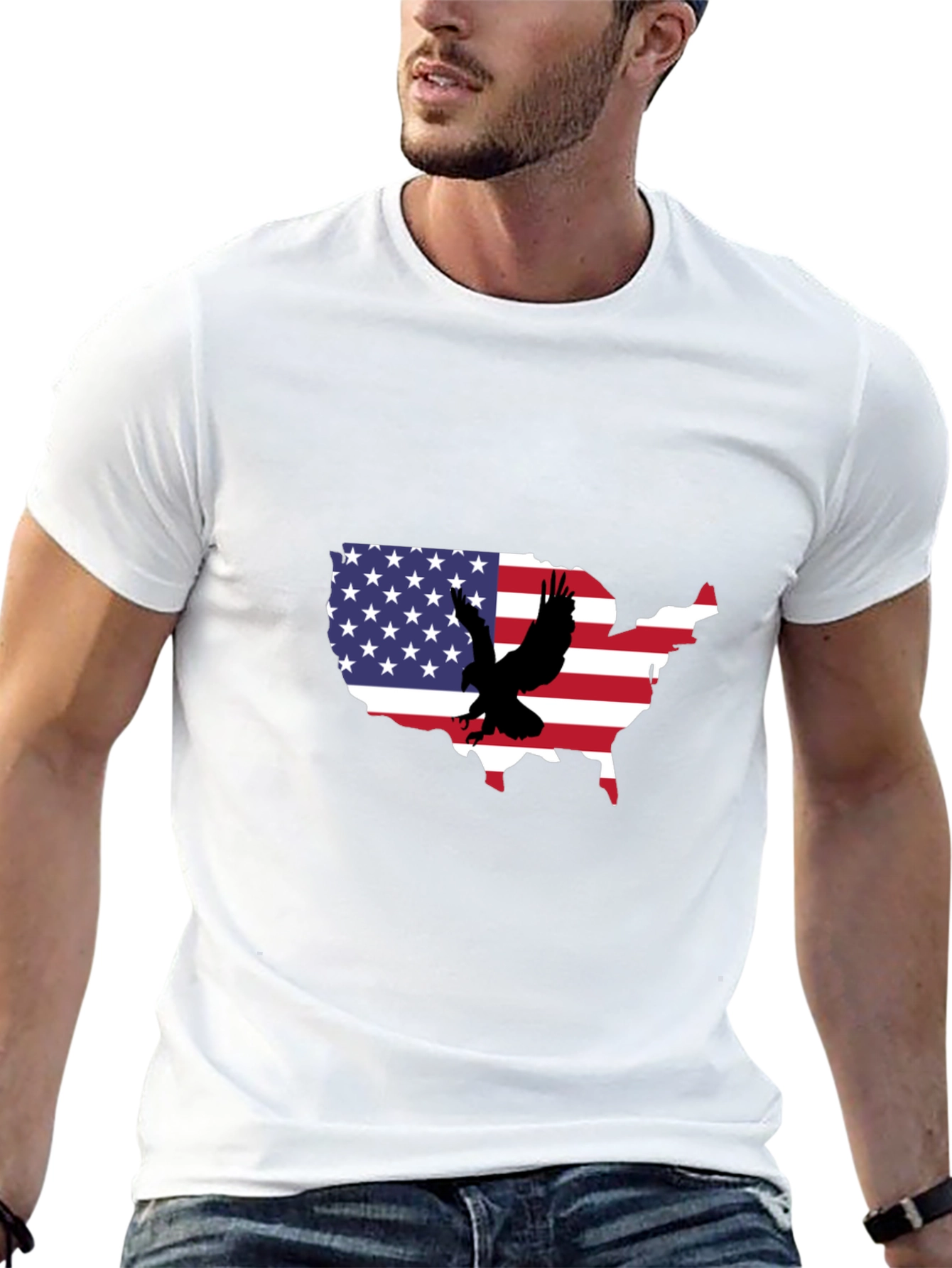 USA Flag Eagle Graphic Black T-Shirt