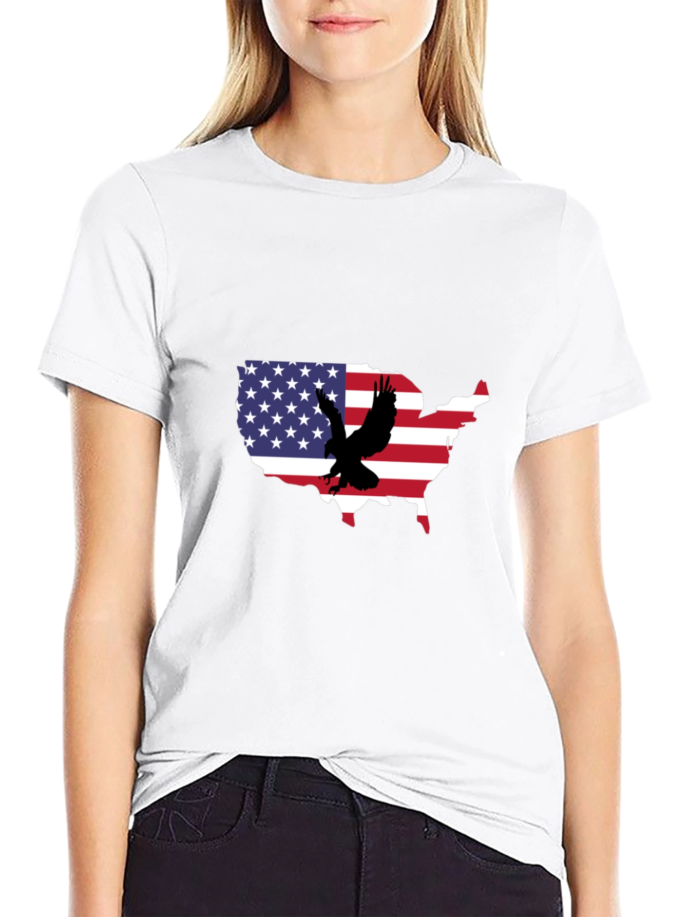 USA Flag Eagle Graphic Black T-Shirt