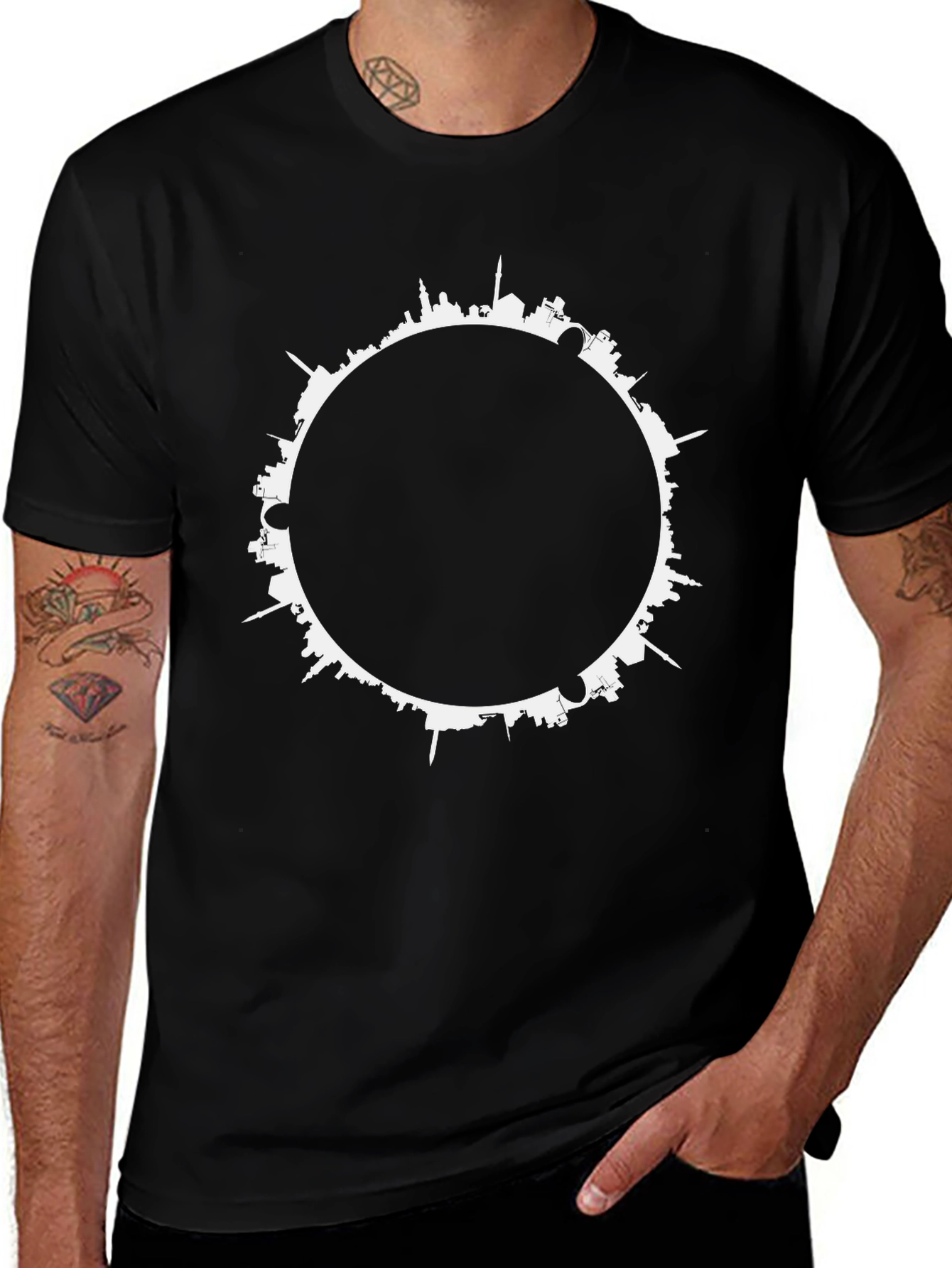 Cityscape Silhouette Graphic Tee - Urban Style