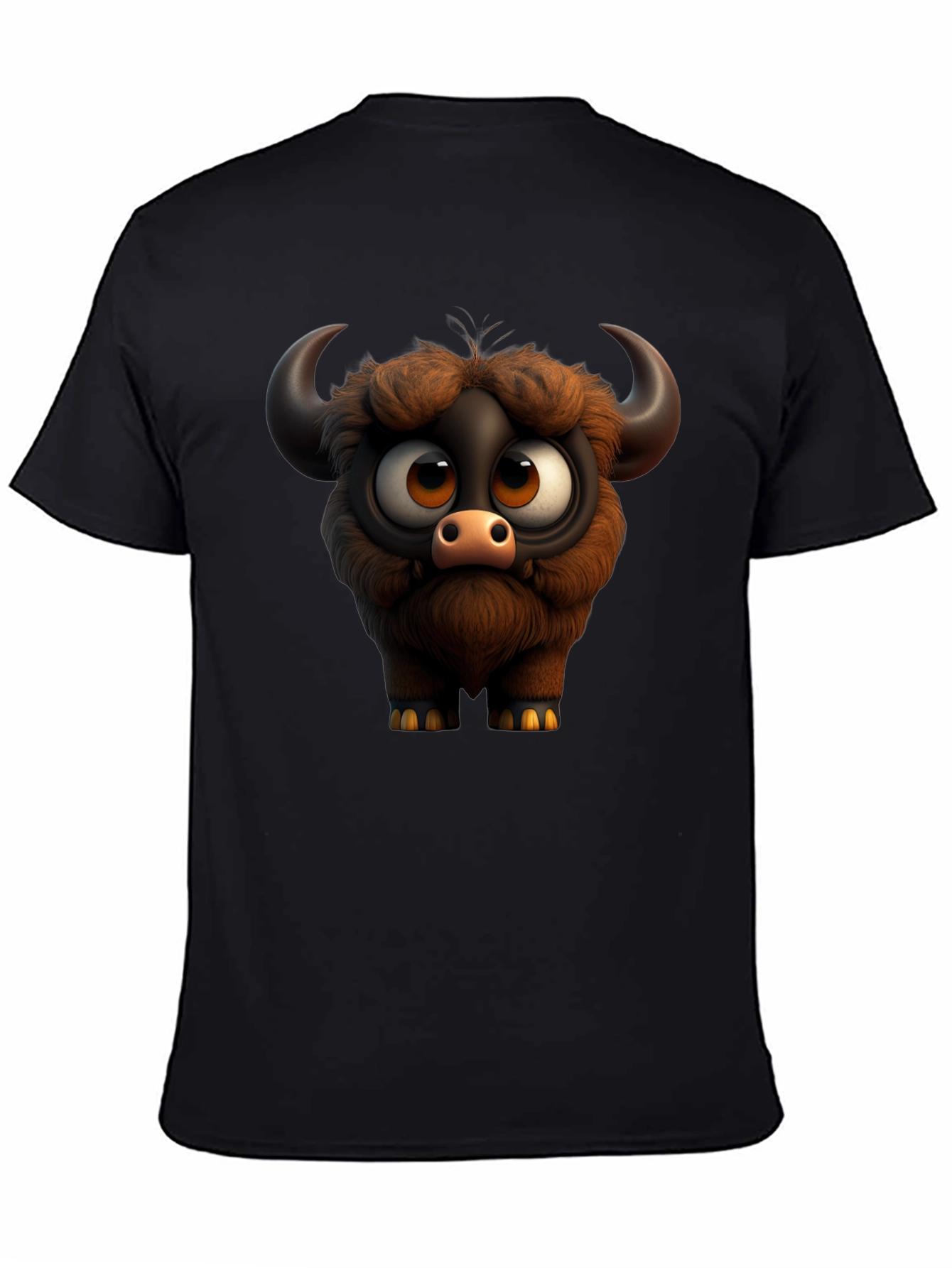 Cute Cartoon Buffalo Graphic Tee - Black