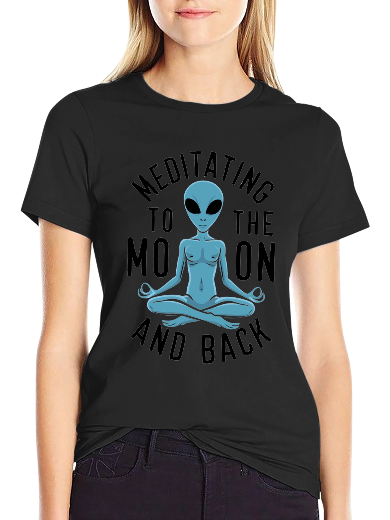 Meditating Alien T-Shirt - Black Cotton Blend