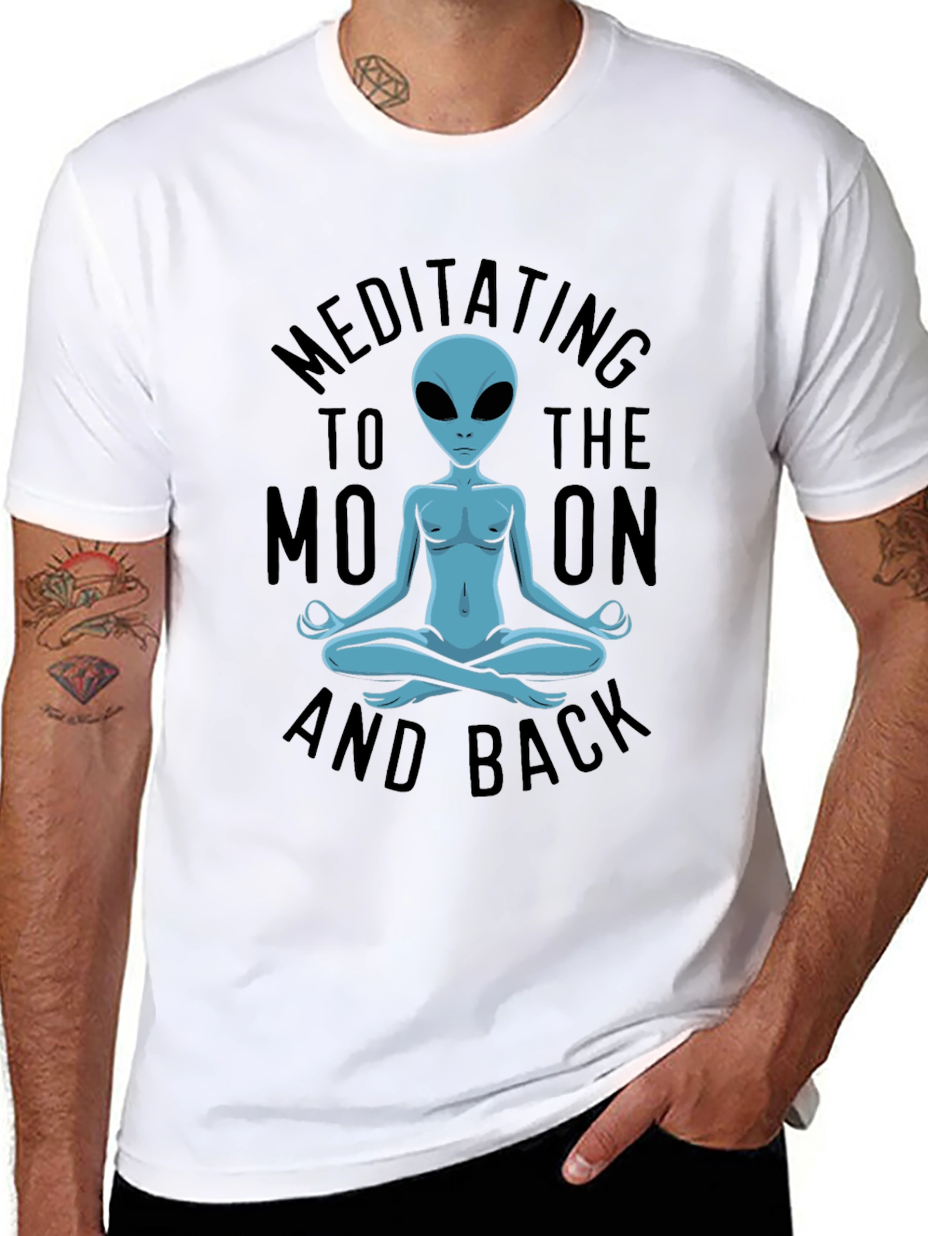 Meditating Alien T-Shirt - Black Cotton Blend