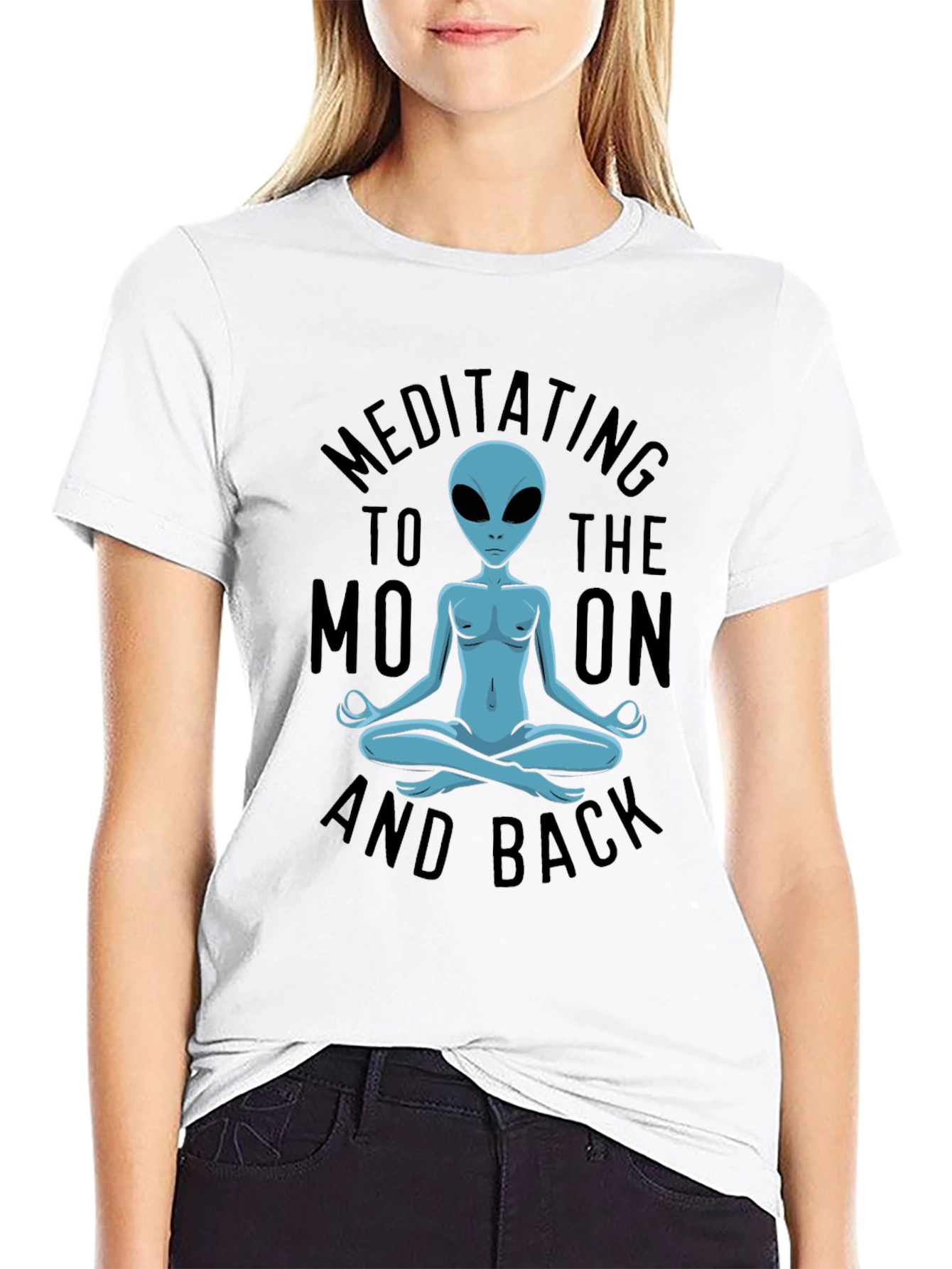Meditating Alien T-Shirt - Black Cotton Blend