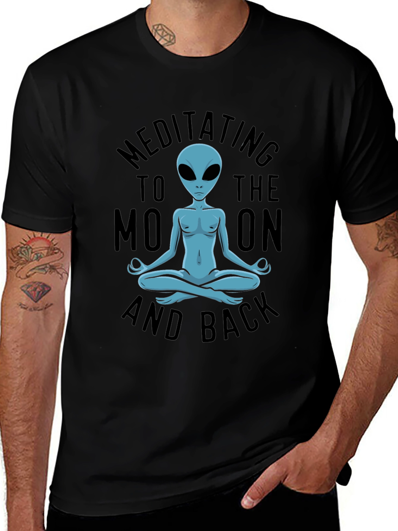 Meditating Alien T-Shirt - Black Cotton Blend