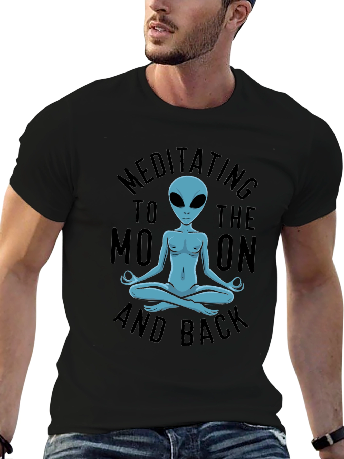 Meditating Alien T-Shirt - Black Cotton Blend