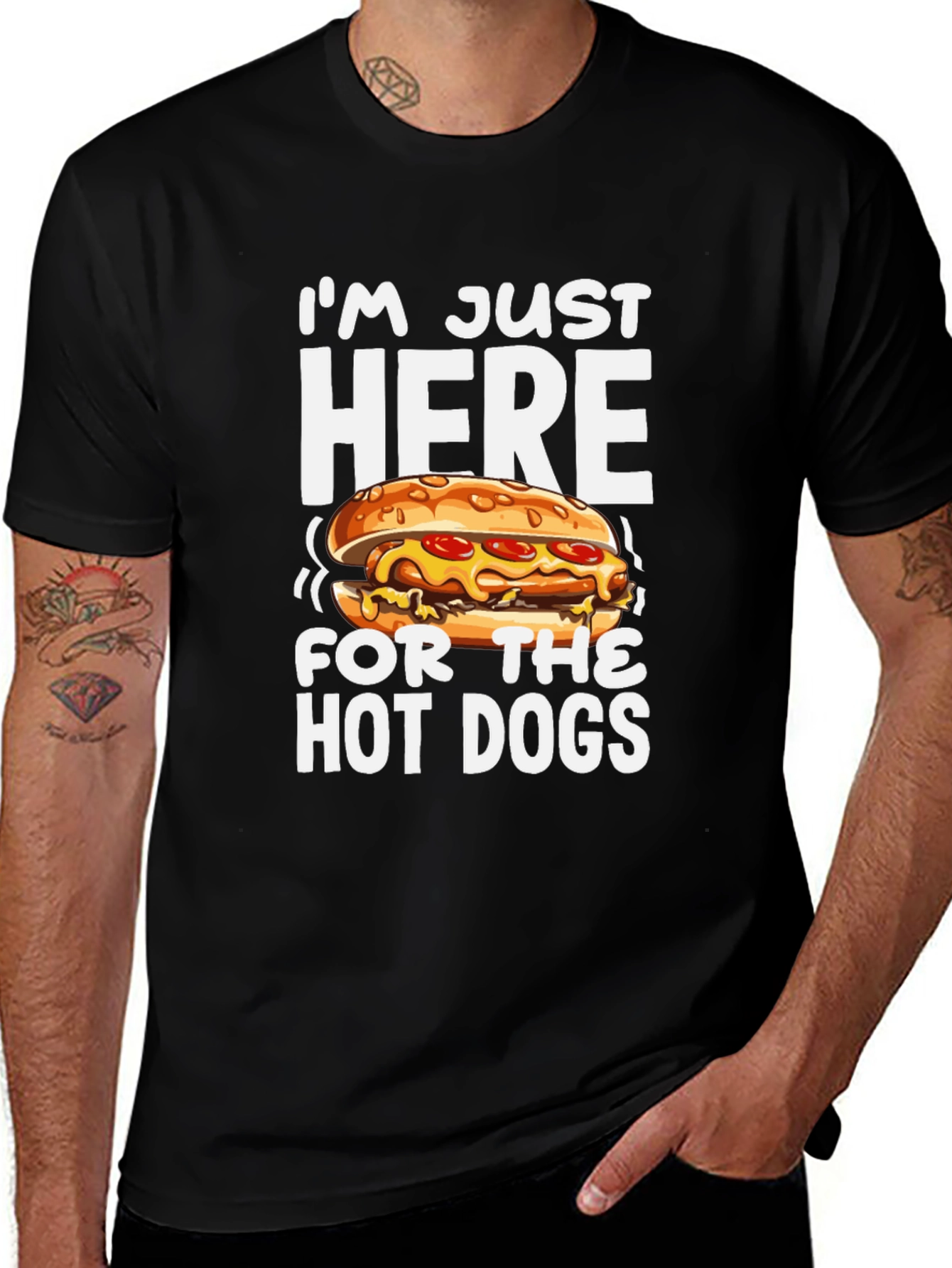I’m Just Here For The Hot Dogs T-Shirt – Funny Food Lover Tee