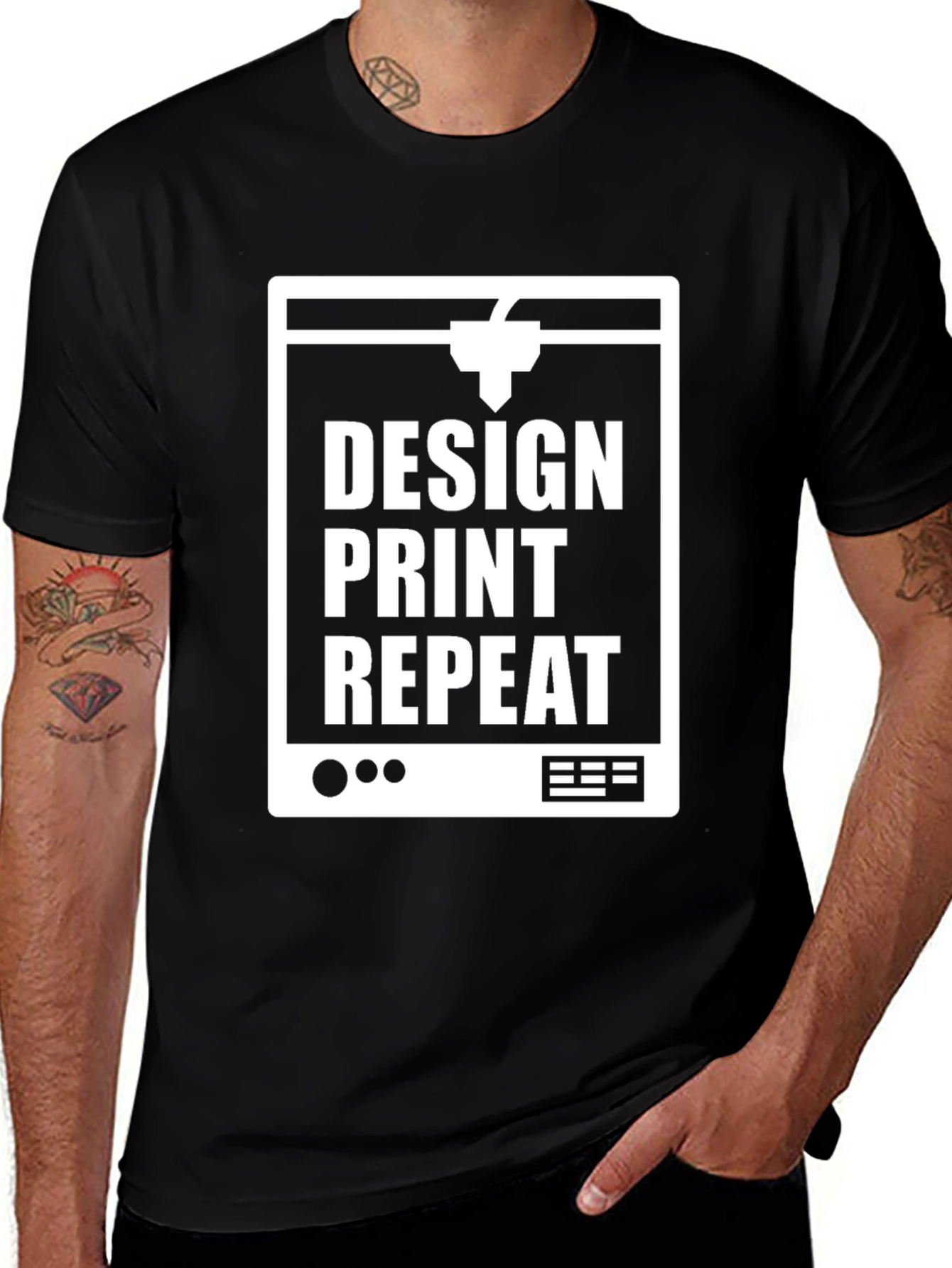 Design Print Repeat Black T-Shirt
