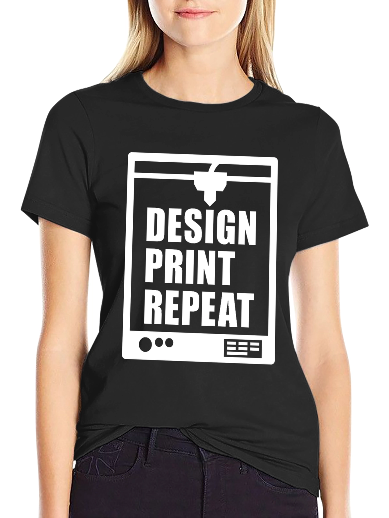 Design Print Repeat Black T-Shirt