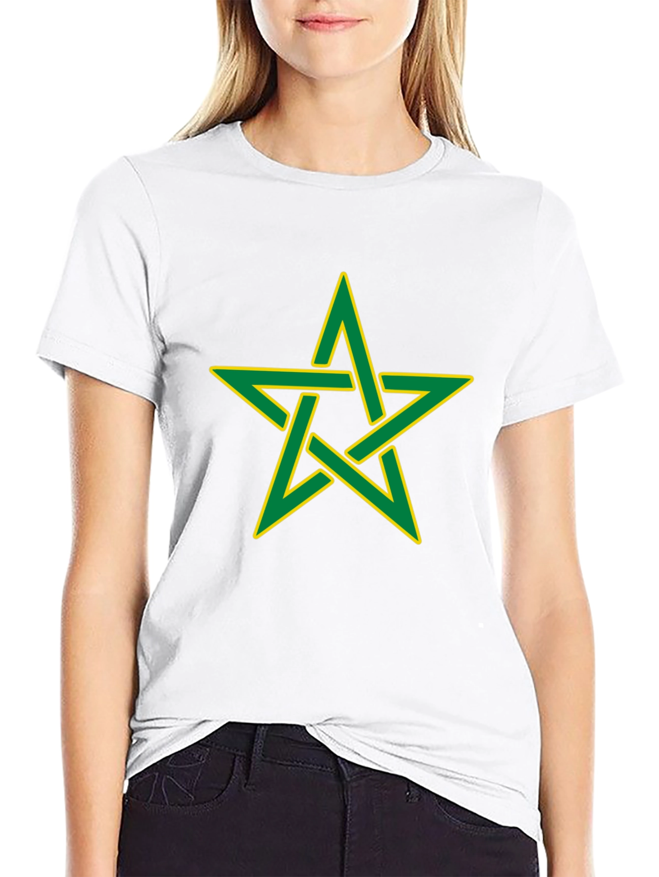 Black T-Shirt with Green and Yellow Moroccan Star