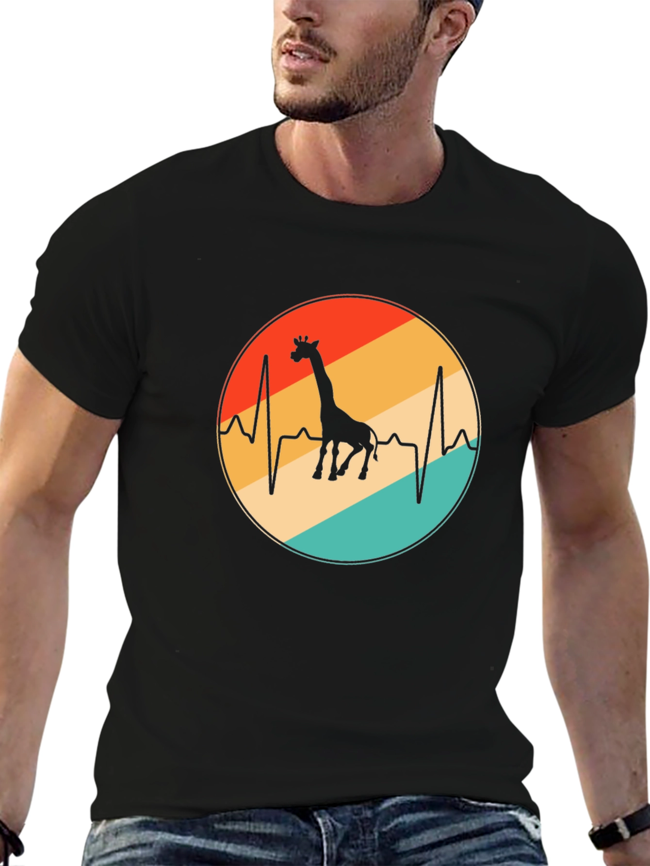Giraffe Heartbeat Graphic Tee - Retro Style