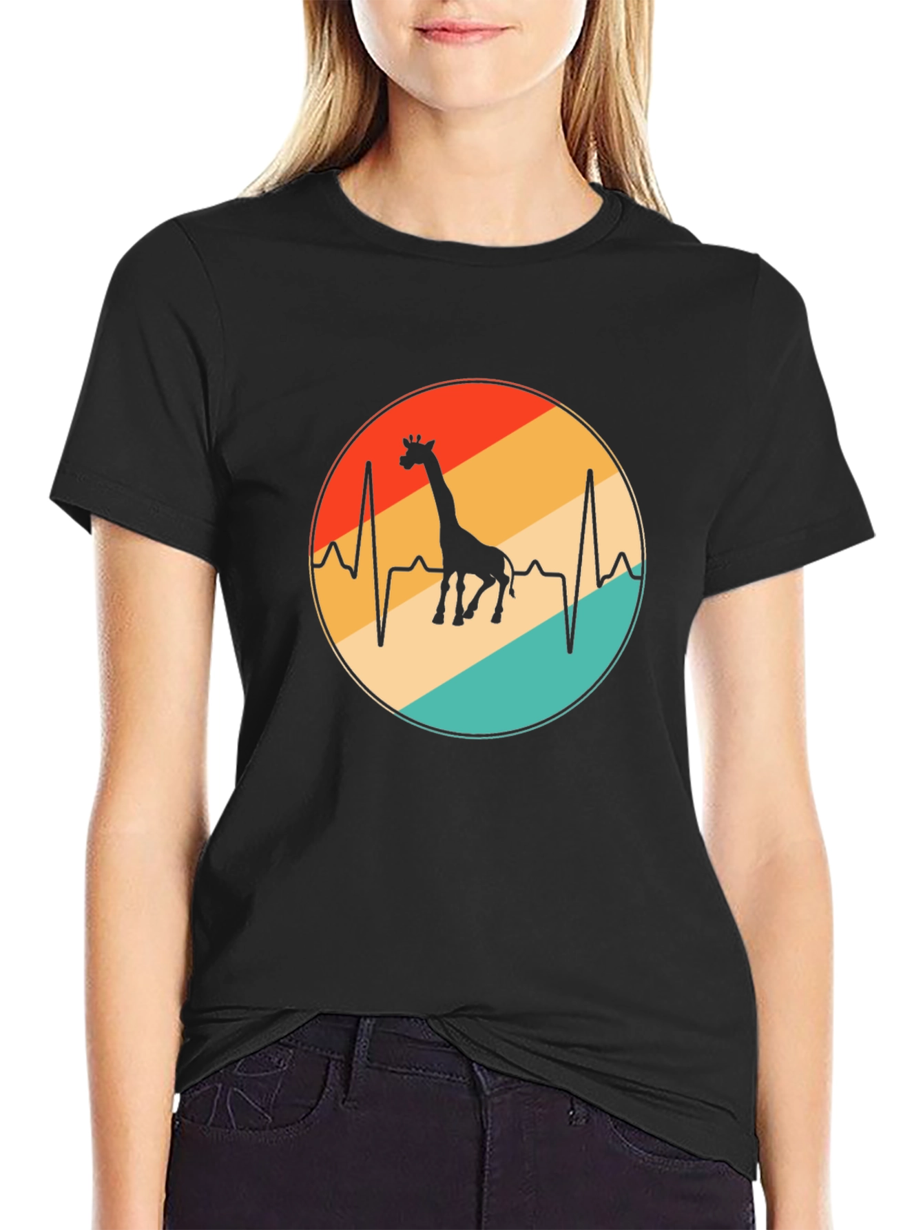 Giraffe Heartbeat Graphic Tee - Retro Style