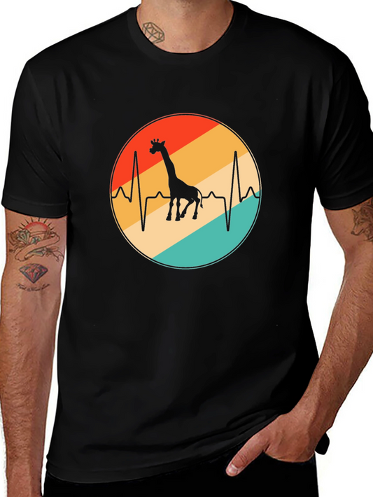 Giraffe Heartbeat Graphic Tee - Retro Style