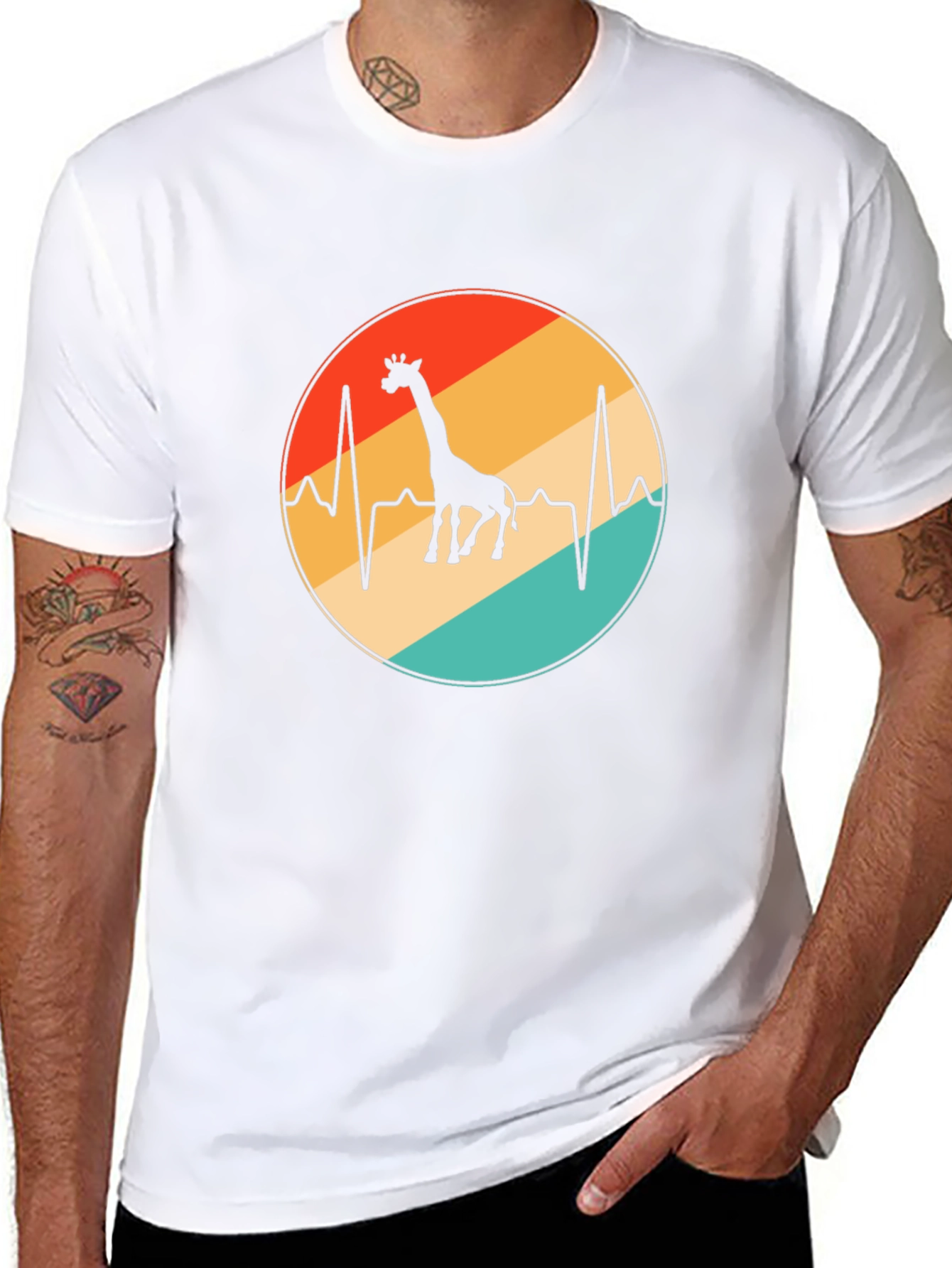 Giraffe Heartbeat Graphic Tee - Retro Style