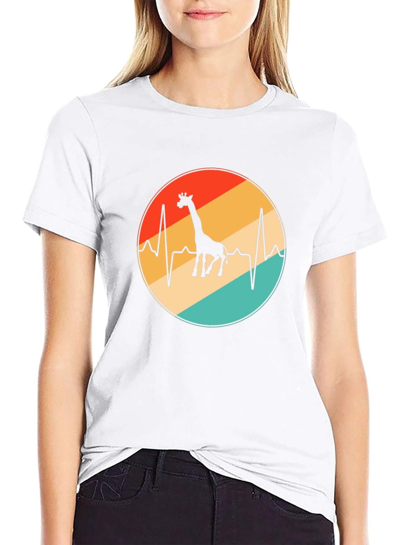 Giraffe Heartbeat Graphic Tee - Retro Style