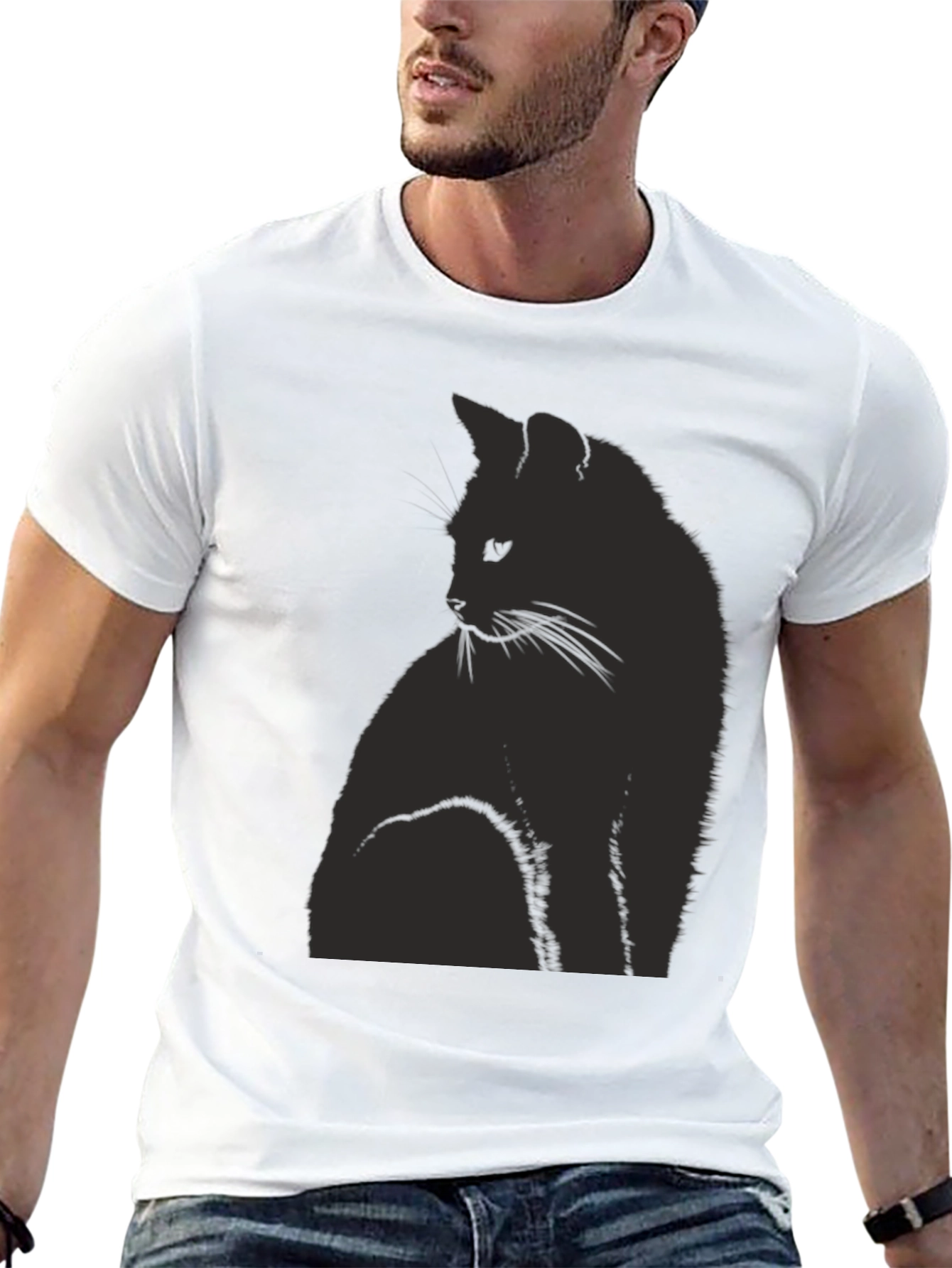 Black Cat Silhouette Graphic T-Shirt