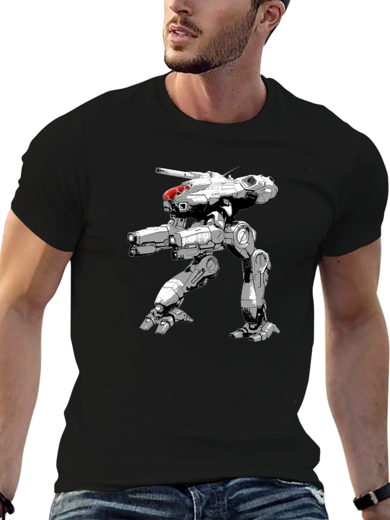 Robot Mech Warrior Black T-Shirt - Sci-Fi Style