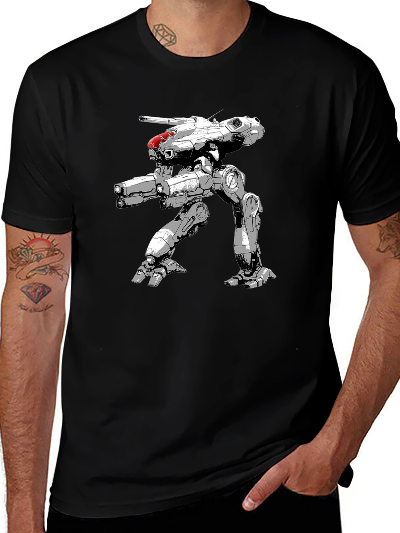 Robot Mech Warrior Black T-Shirt - Sci-Fi Style