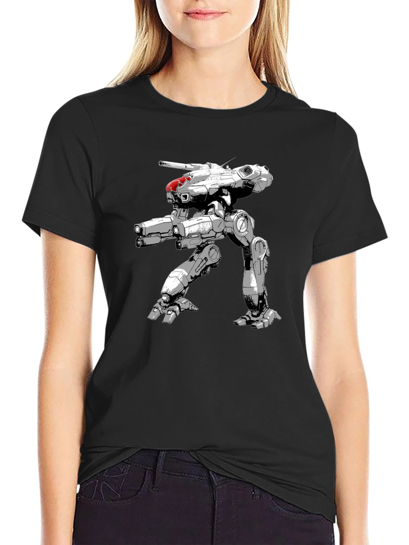 Robot Mech Warrior Black T-Shirt - Sci-Fi Style