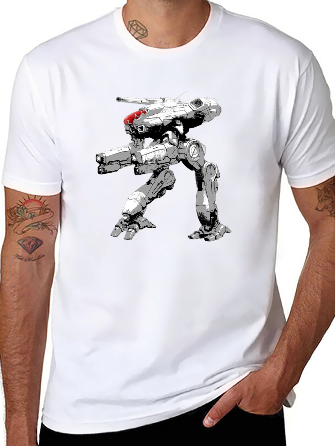 Robot Mech Warrior Black T-Shirt - Sci-Fi Style