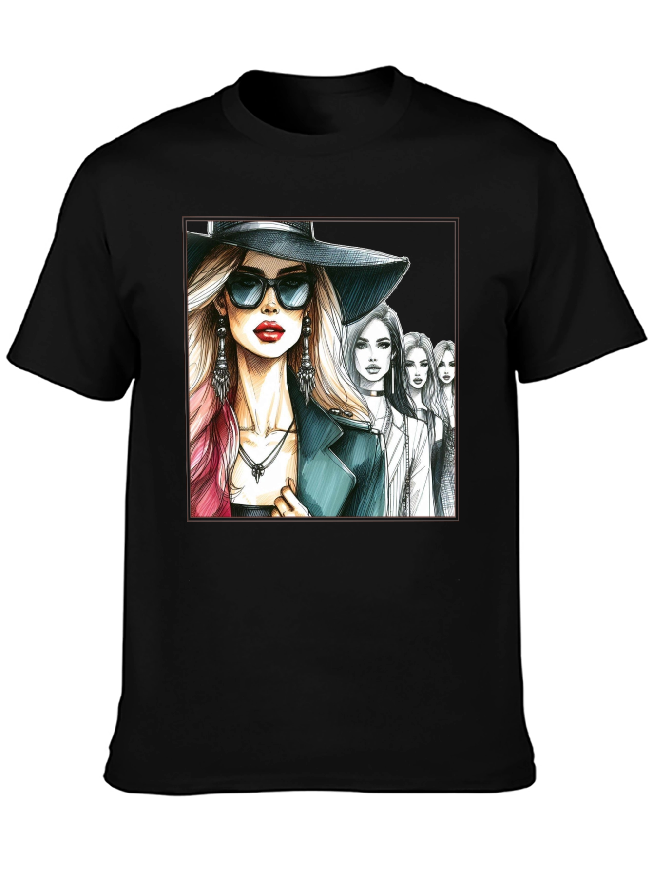 Stylish Women Sketch Graphic T-Shirt - Black