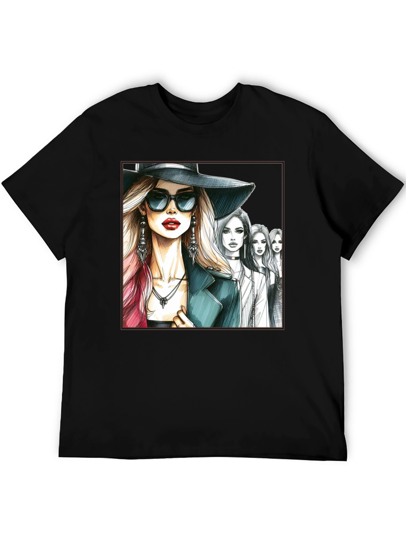 Stylish Women Sketch Graphic T-Shirt - Black