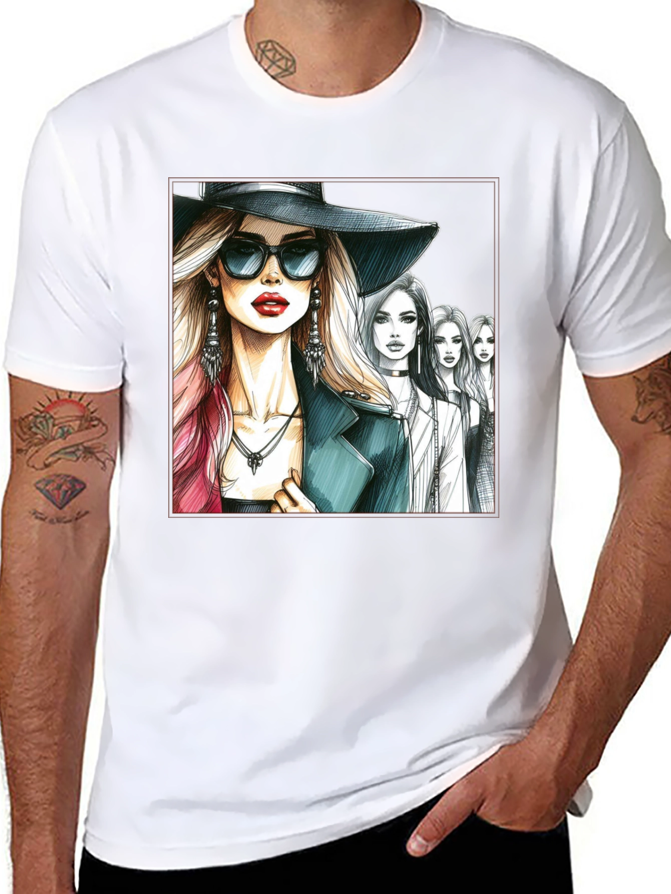 Stylish Women Sketch Graphic T-Shirt - Black
