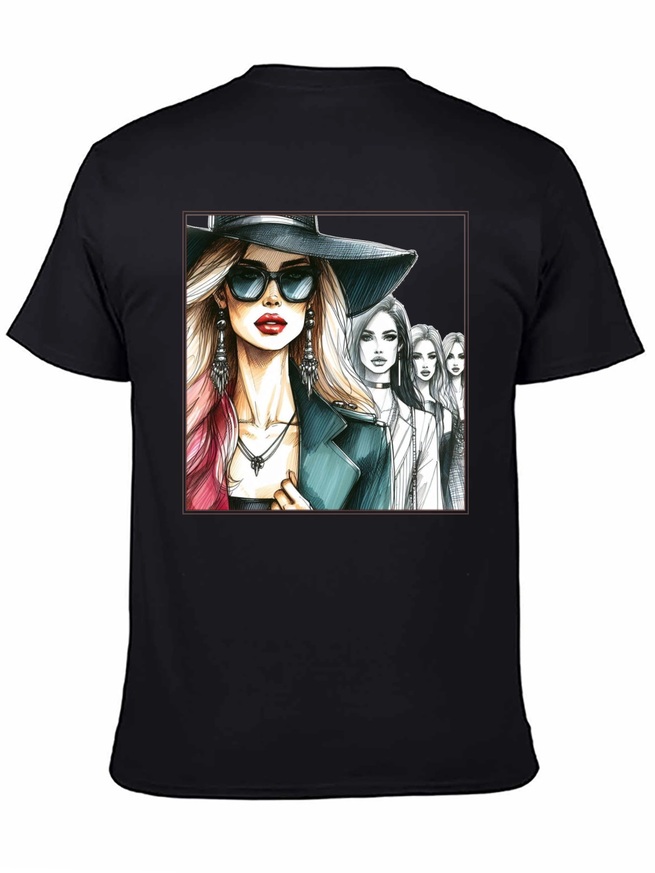 Stylish Women Sketch Graphic T-Shirt - Black
