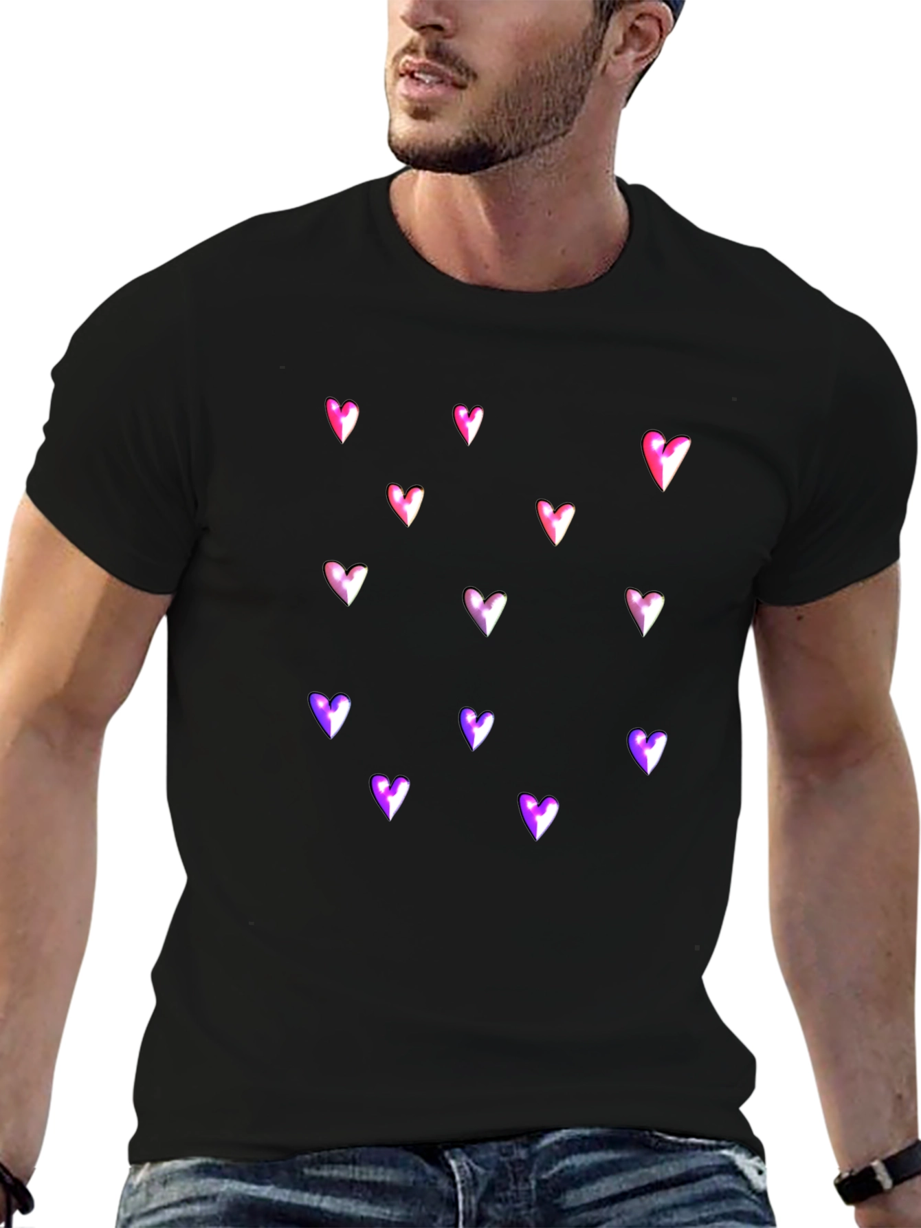Heart Print Black T-Shirt