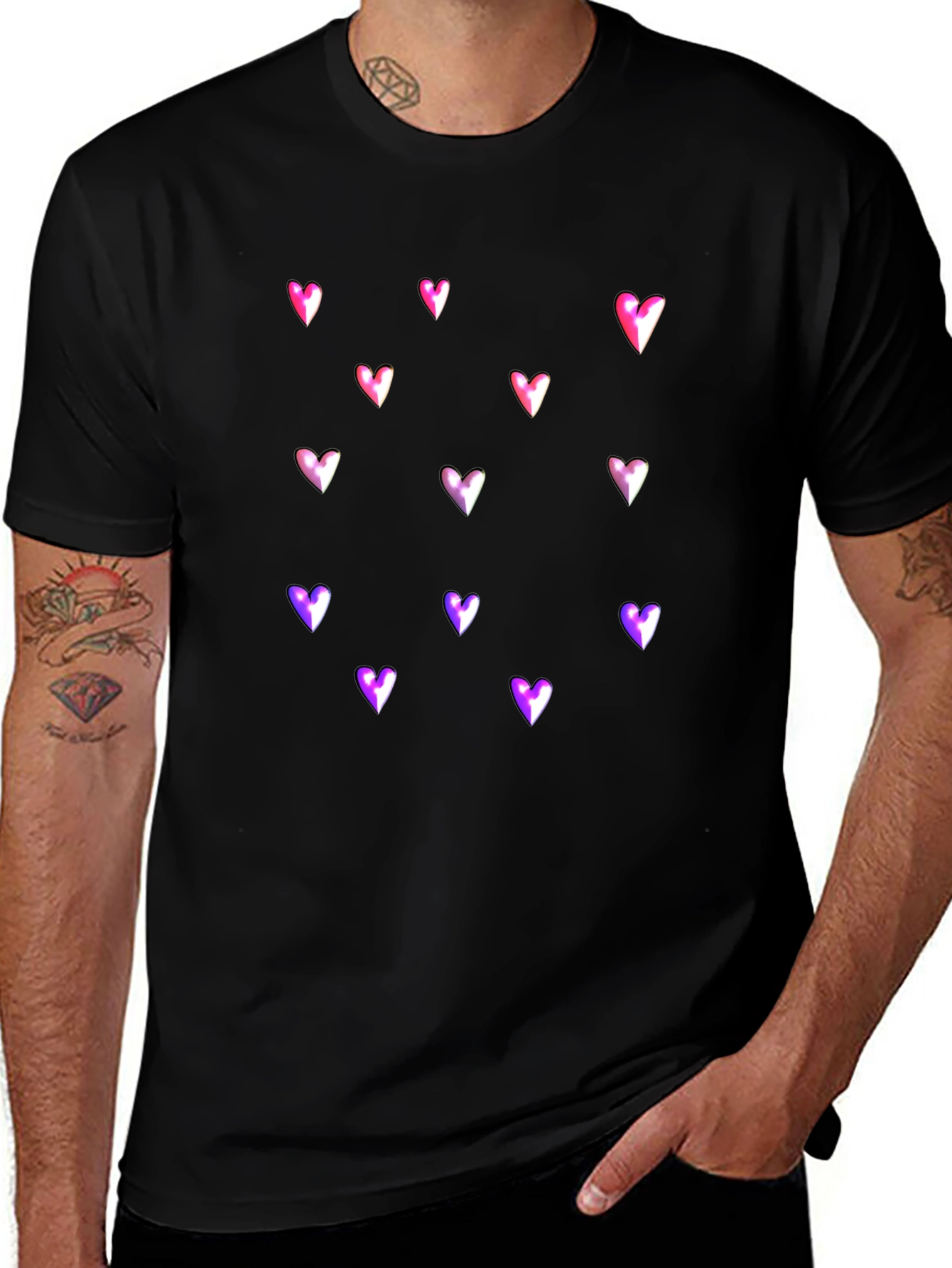 Heart Print Black T-Shirt