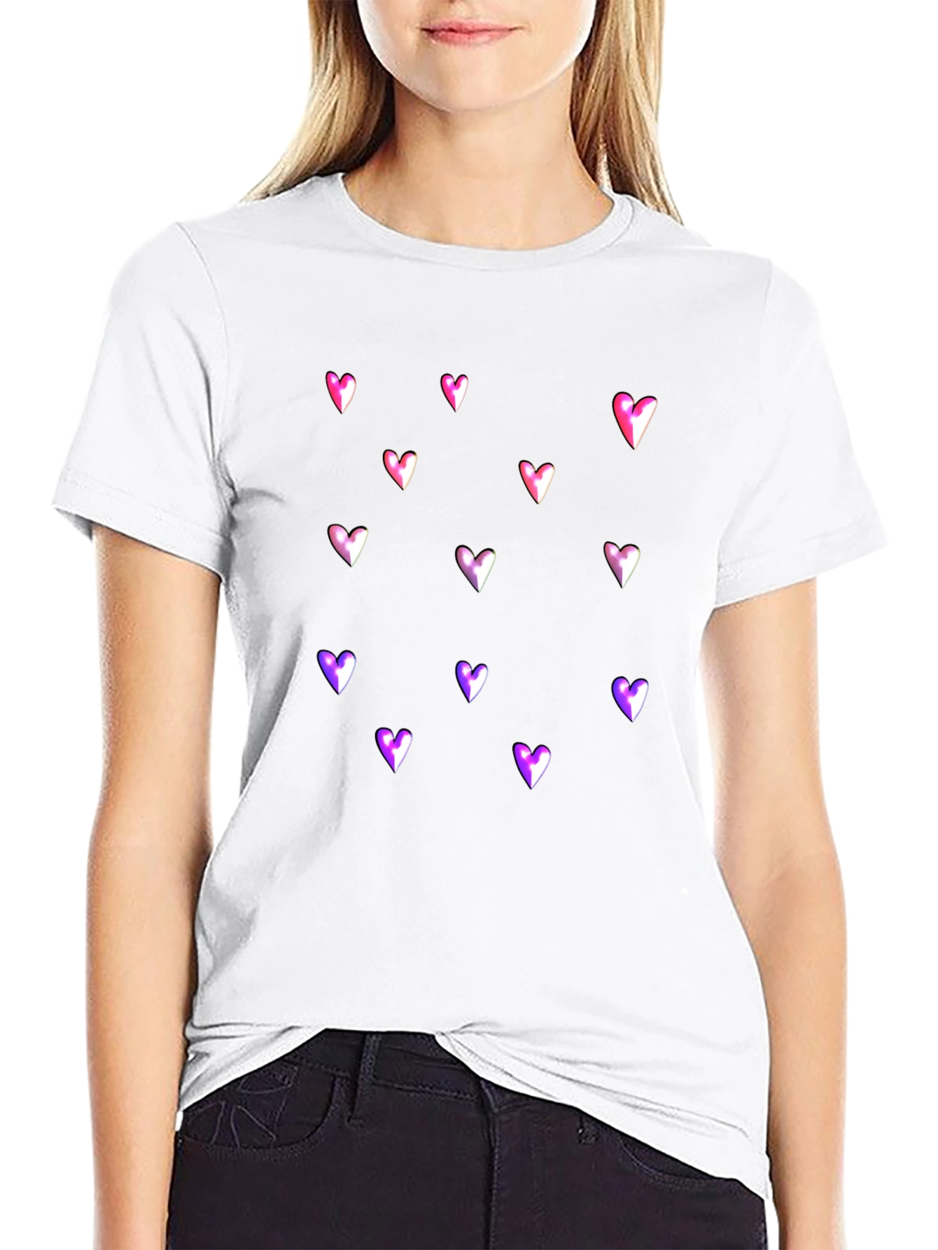 Heart Print Black T-Shirt