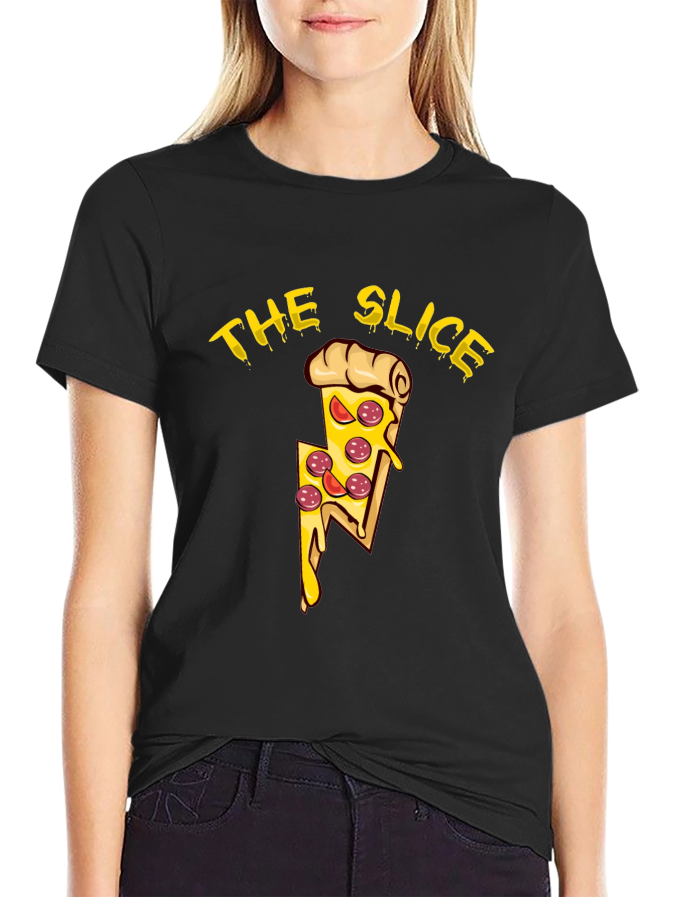 The Slice Pizza Graphic Tee - Black Cotton T-Shirt