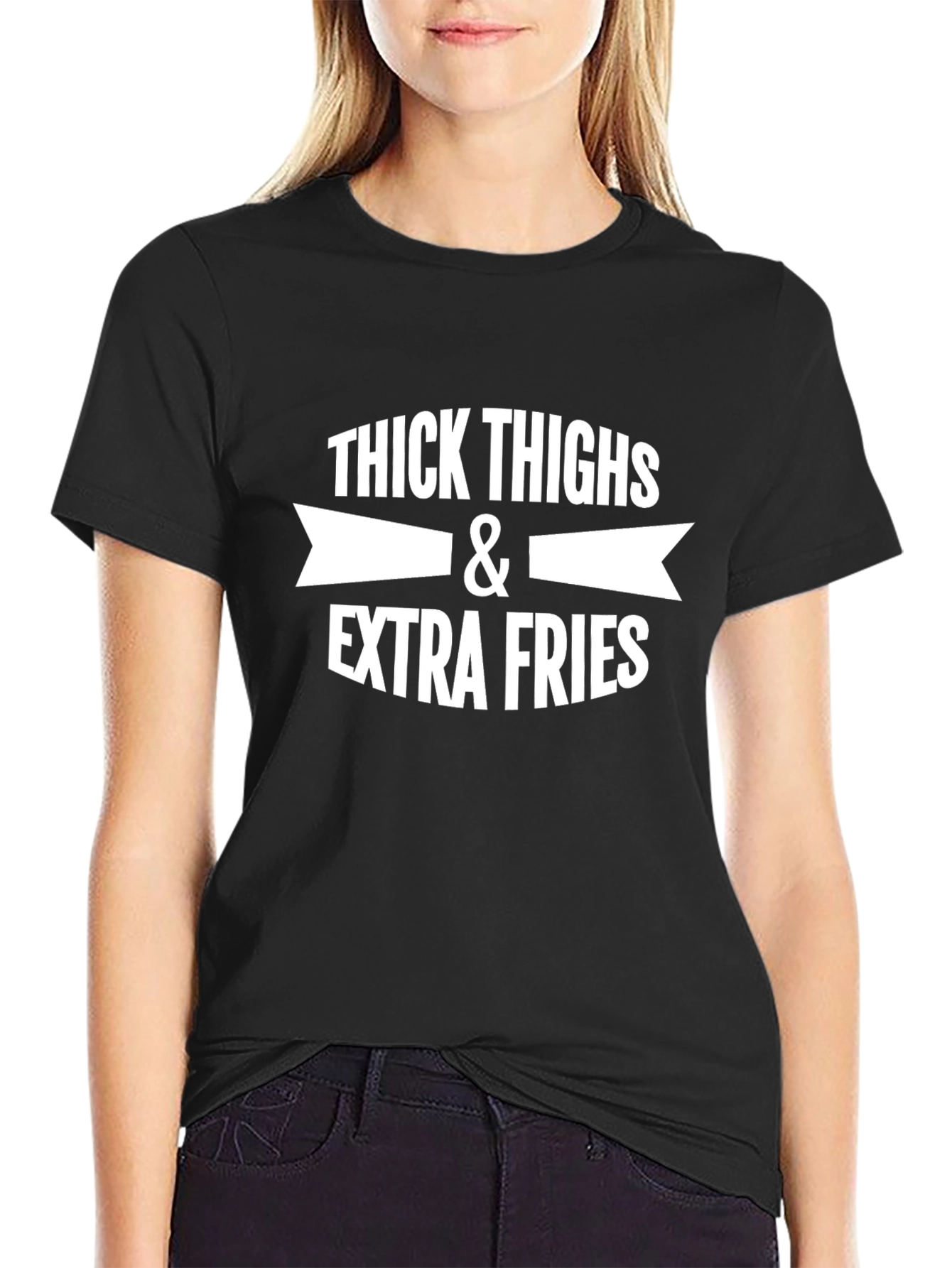 Thick Thighs & Extra Fries Graphic Tee - Black