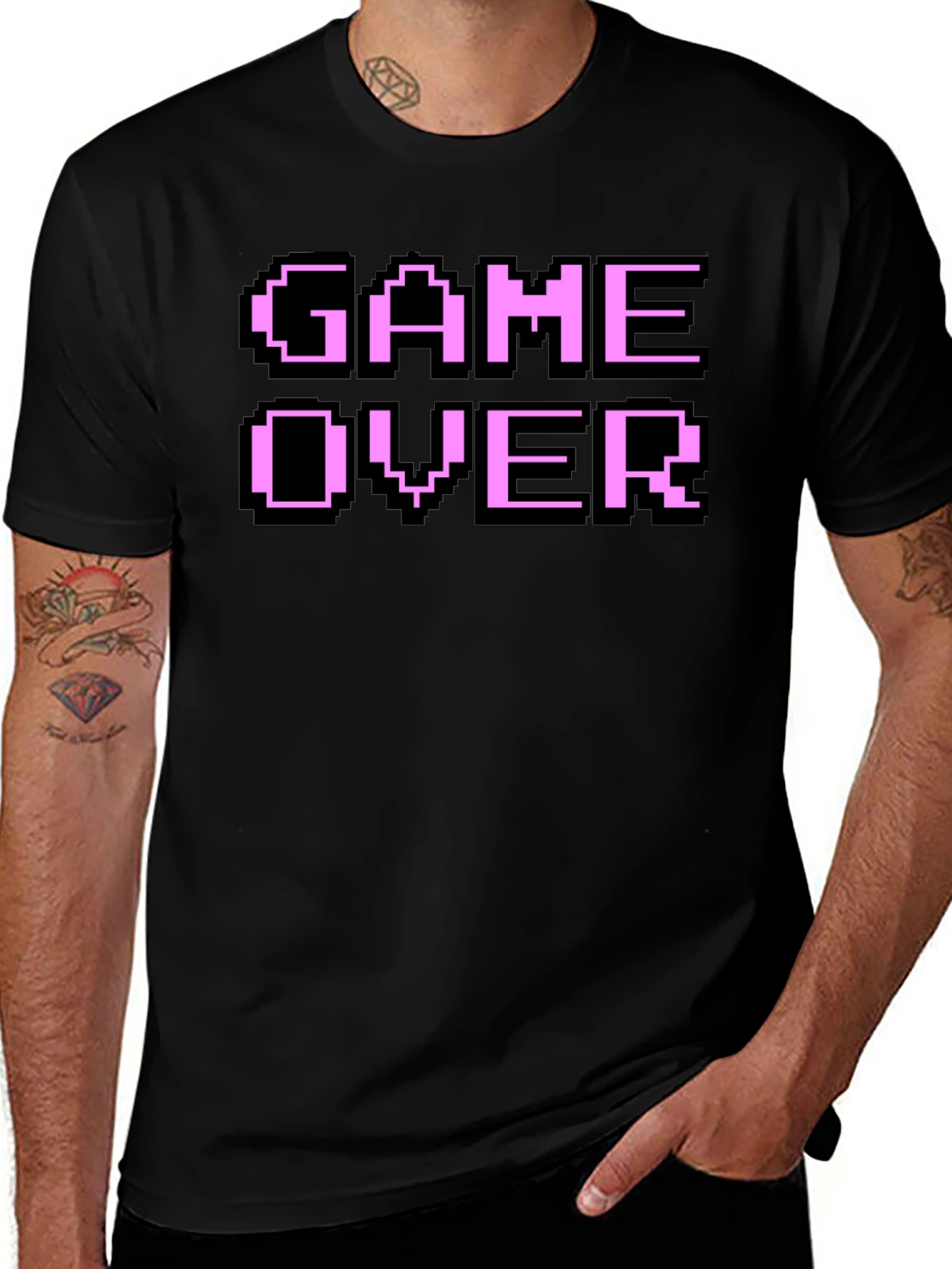 Game Over Pixel Art Black T-Shirt