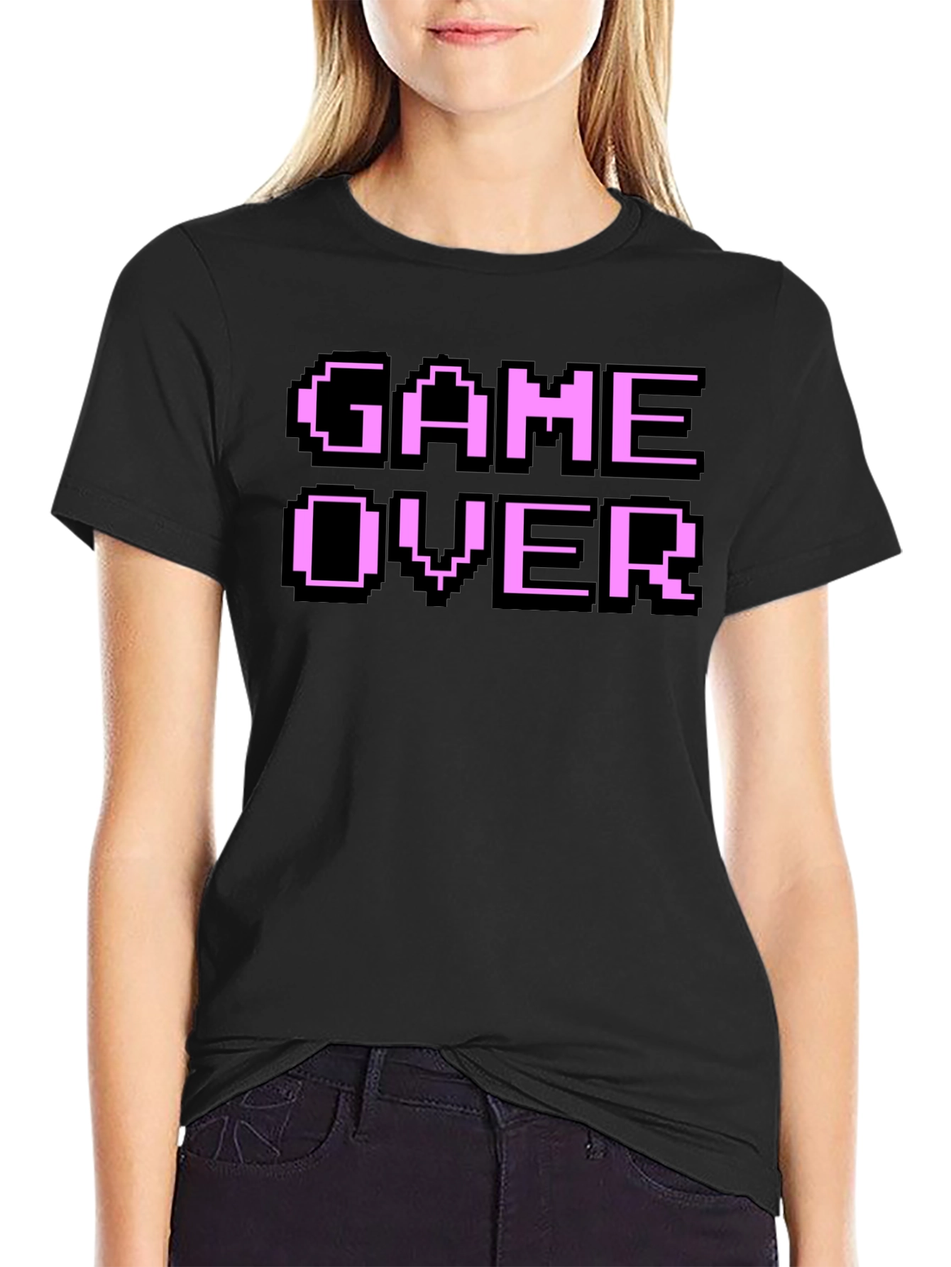 Game Over Pixel Art Black T-Shirt