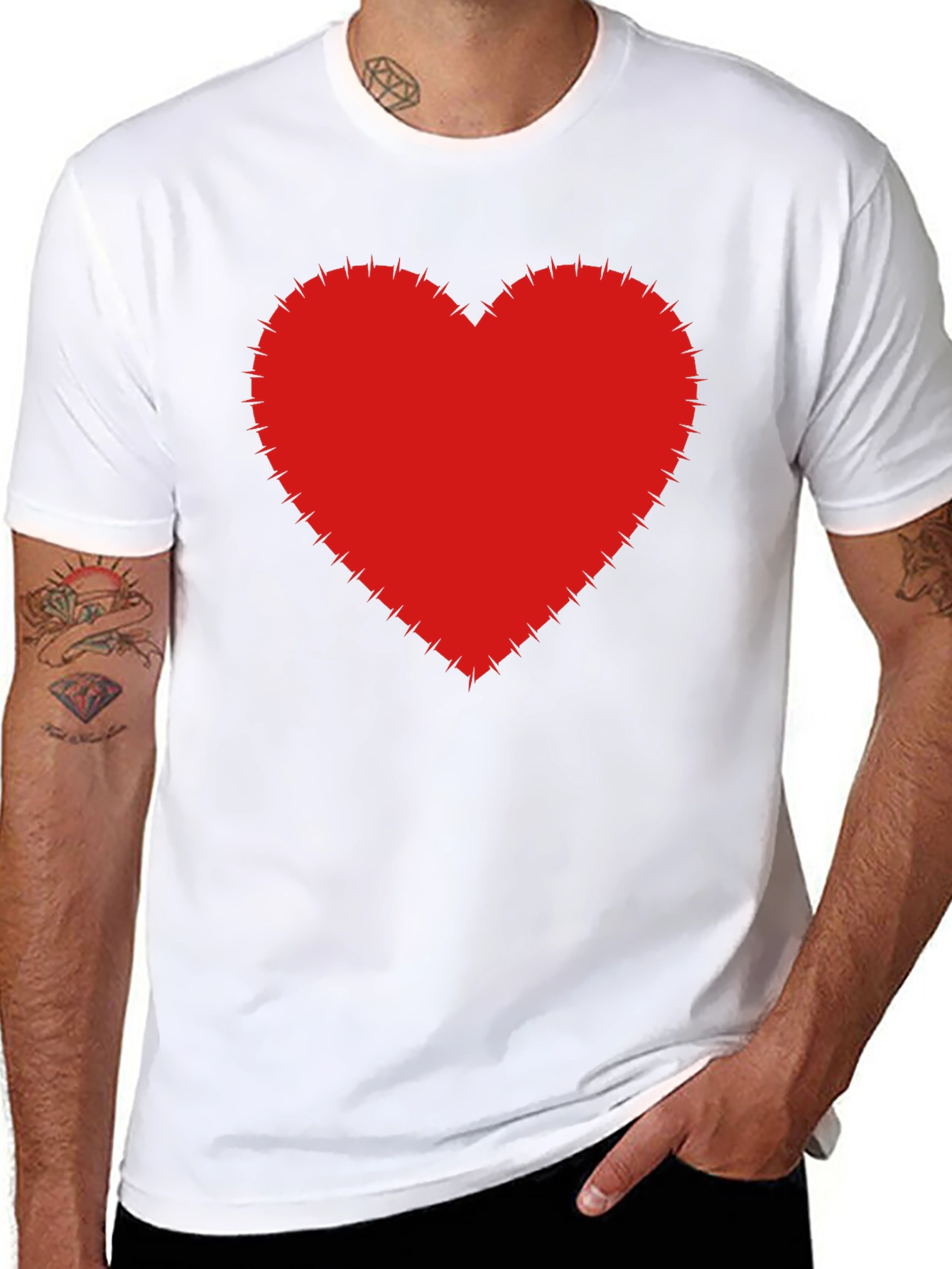 Red Heart Stitched Black T-Shirt