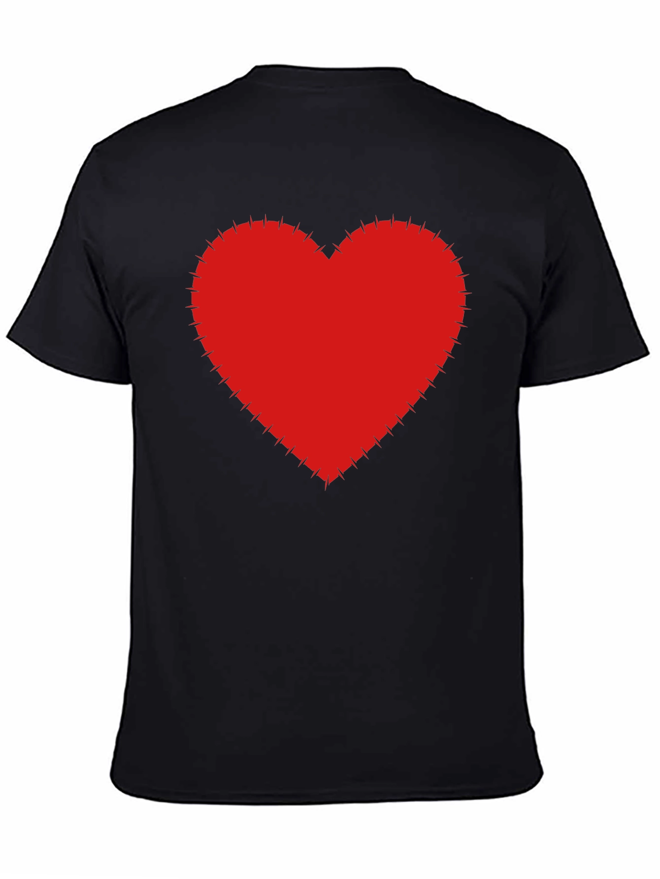 Red Heart Stitched Black T-Shirt